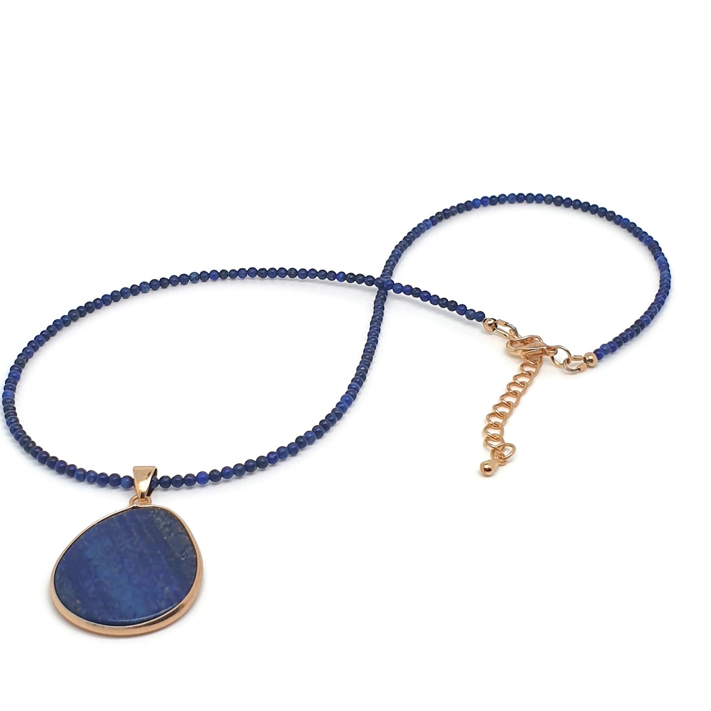 Blue Lapis Lazuli Delicate Beaded 16 Inch Collar Boho Necklace