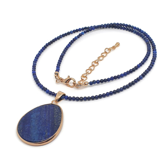 Blue Lapis Lazuli Delicate Beaded 16 Inch Collar Boho Necklace