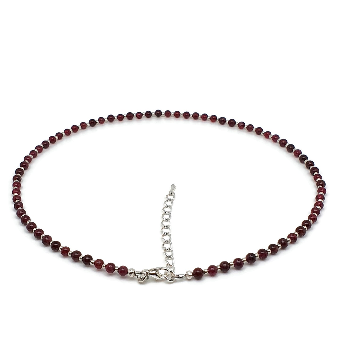 Red Garnet Beaded Necklace Adjustable 16 inch Collar Silver Plated