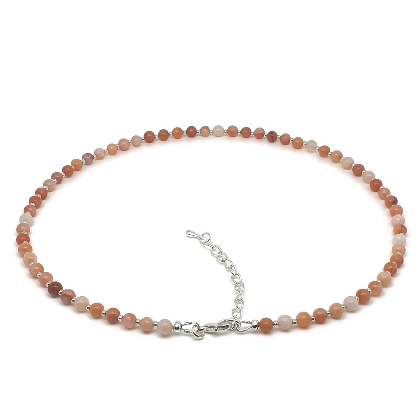 Orange Aventurine Beaded Collar Necklace Silver Plated