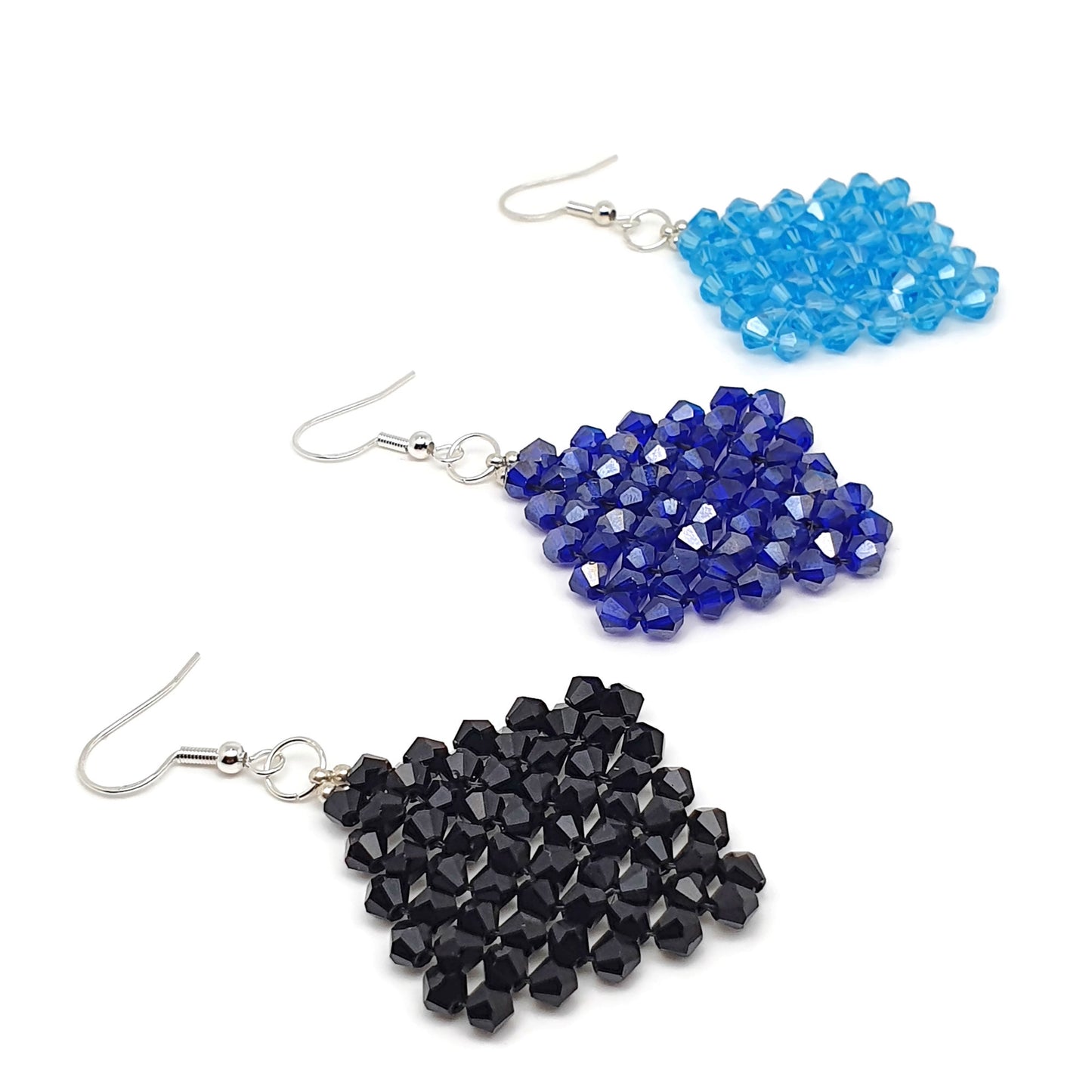 Sparkling Crystal Beaded Geometric Earrings Long Dangle Drop