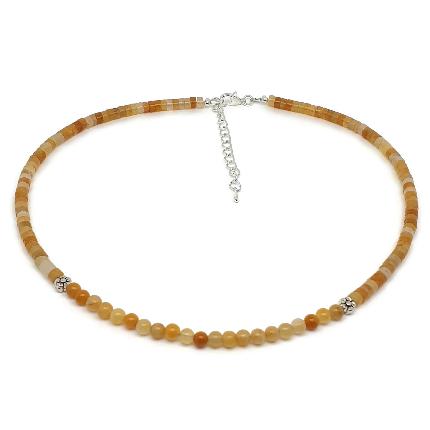 Yellow Aventurine Beaded Collar Necklace Silver Plated