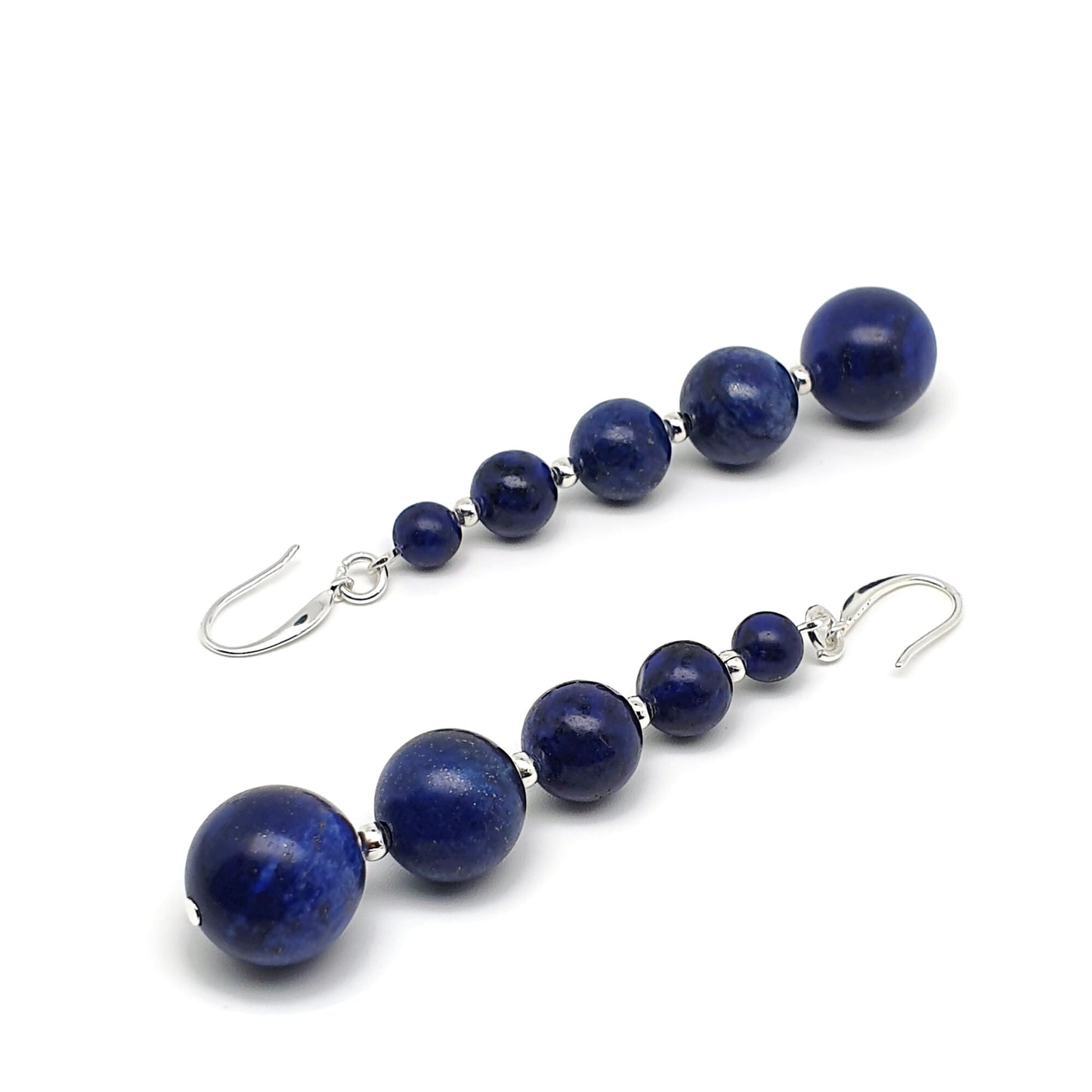 Blue Lapis Lazuli Beaded Graduated Boho Earrings Long Dangle Drop