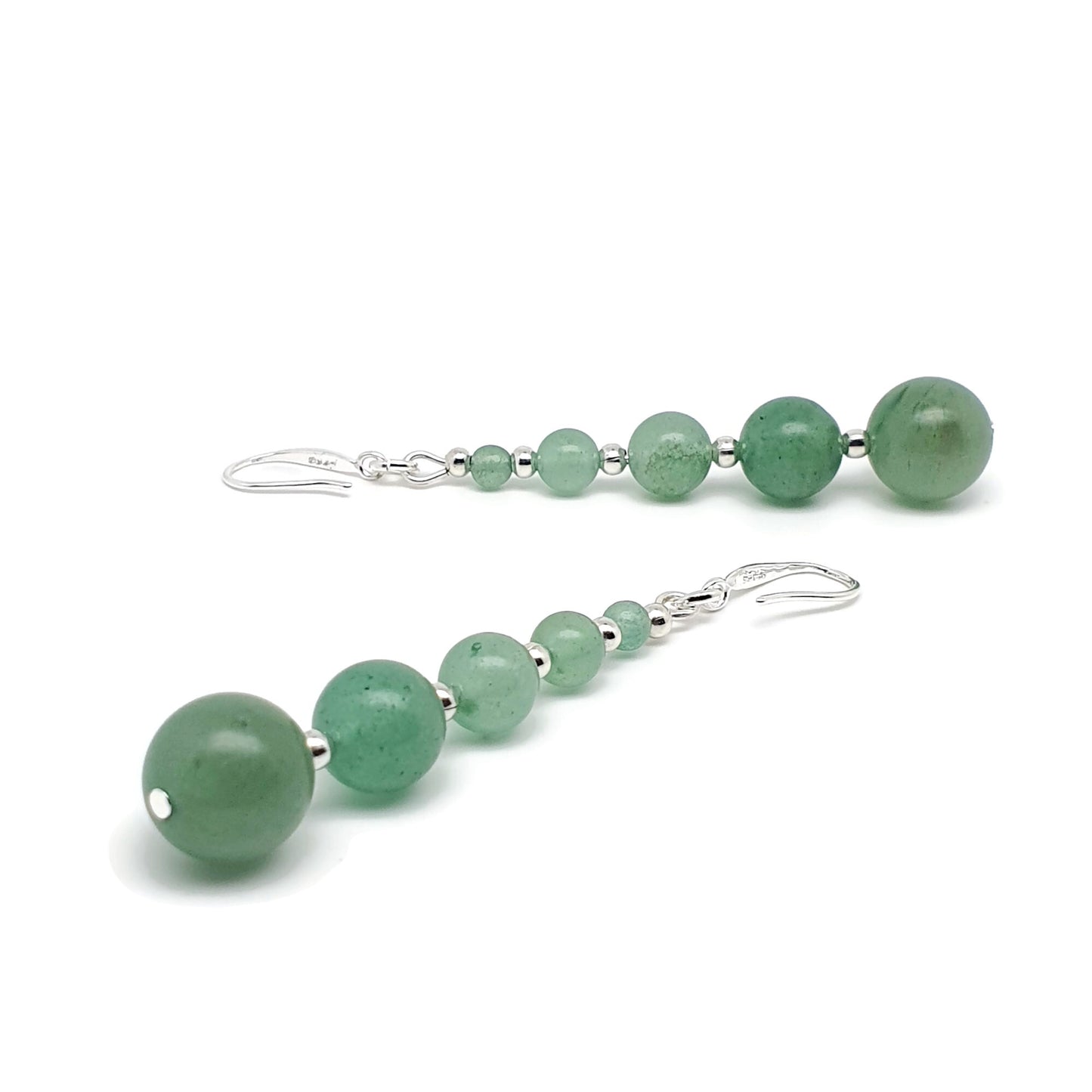 Green Aventurine Long Dangle Drop Beaded Graduated Boho Earrings