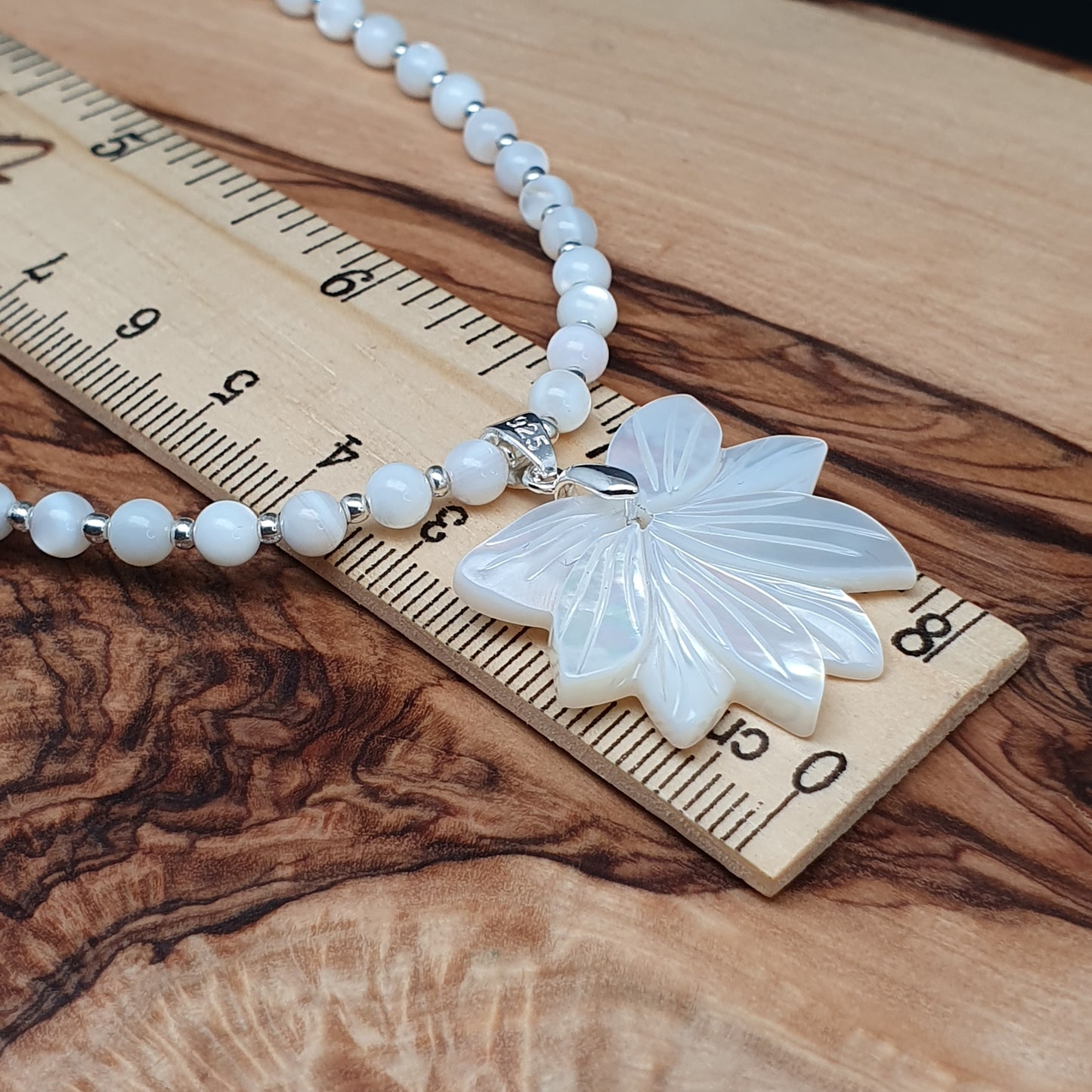 White Lotus Flower Necklace Natural Beaded Mother Of Pearl Carved Shell Pendant