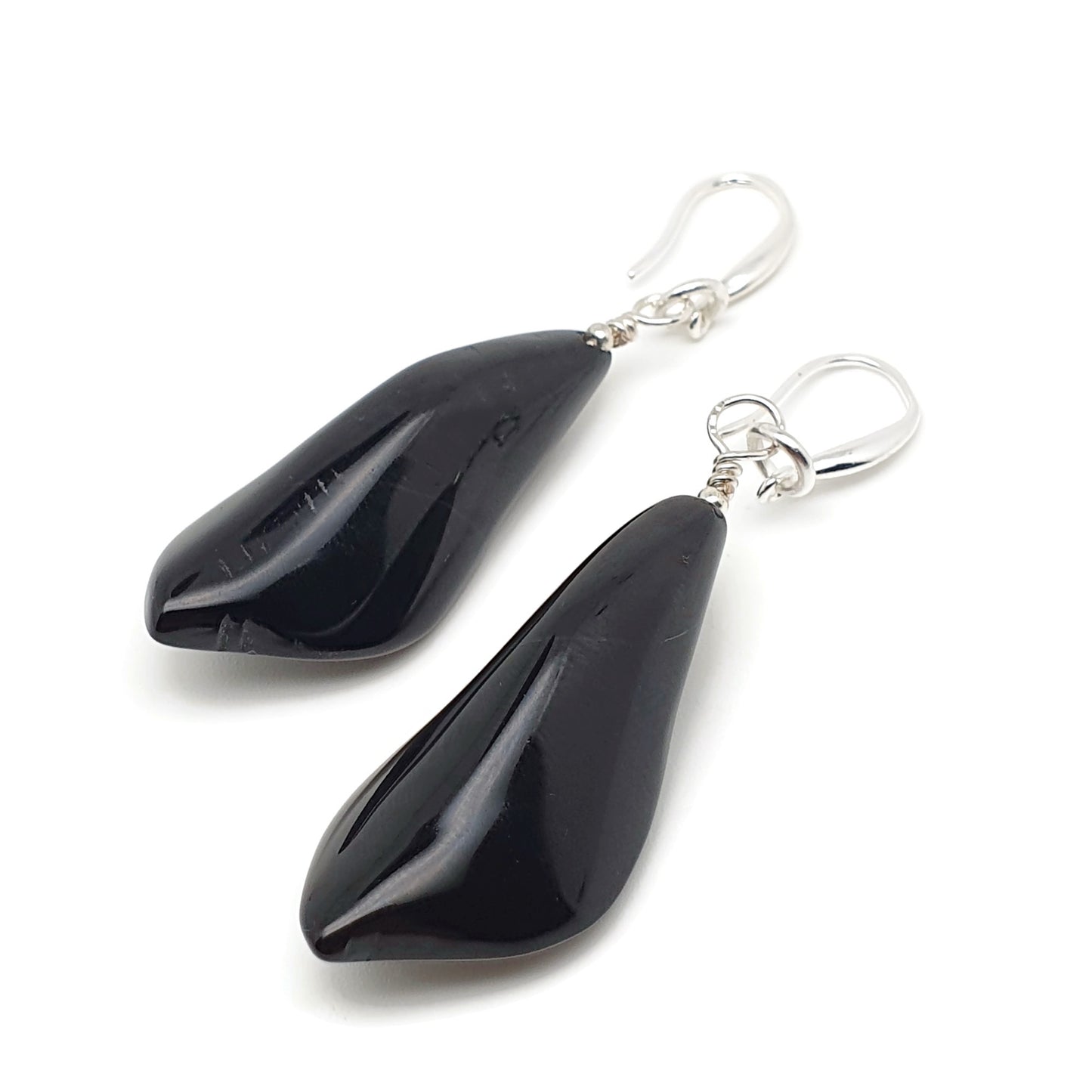 Natural Black Agate Calla Lily Dangle Drop Flower Boho Earrings