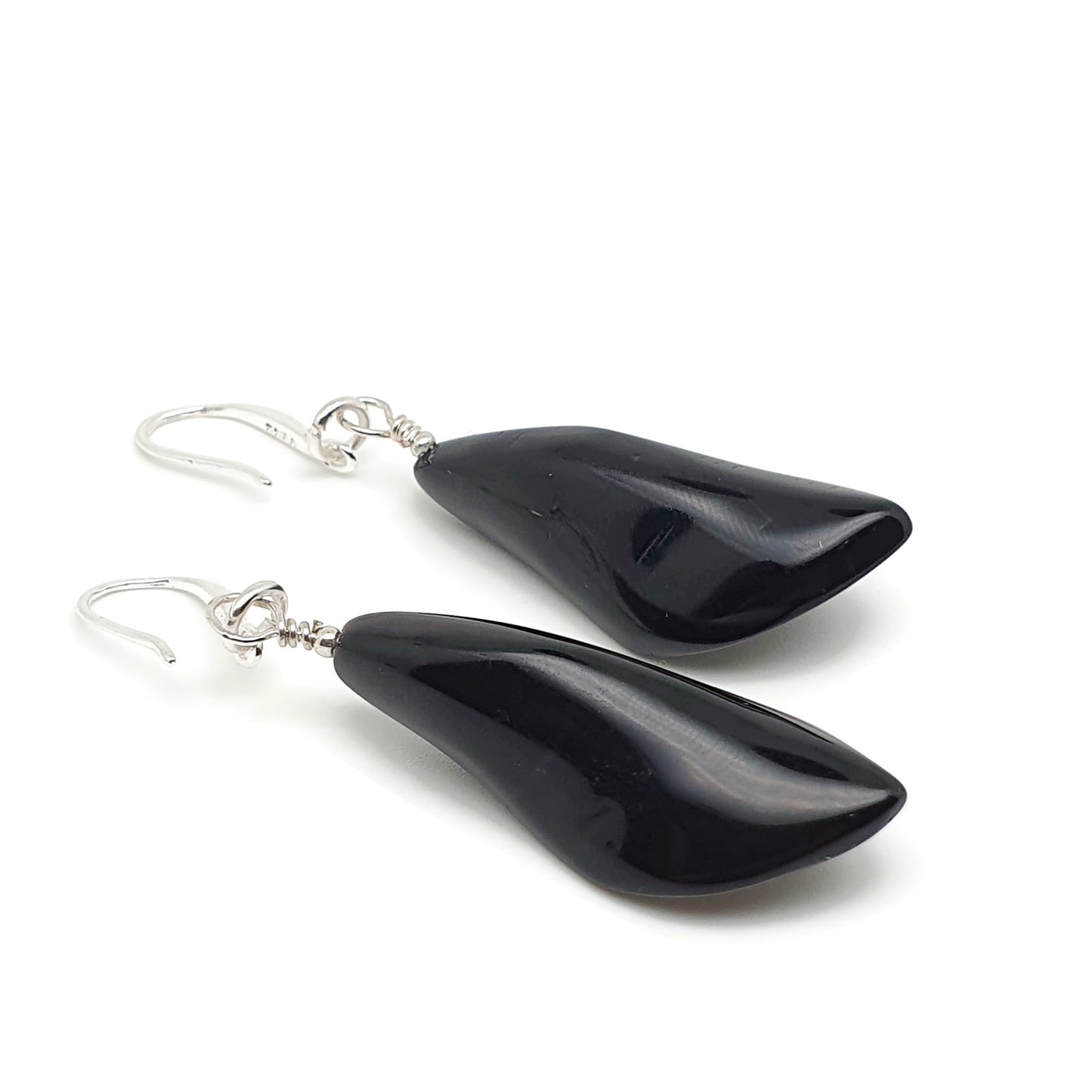 Natural Black Agate Calla Lily Dangle Drop Flower Boho Earrings