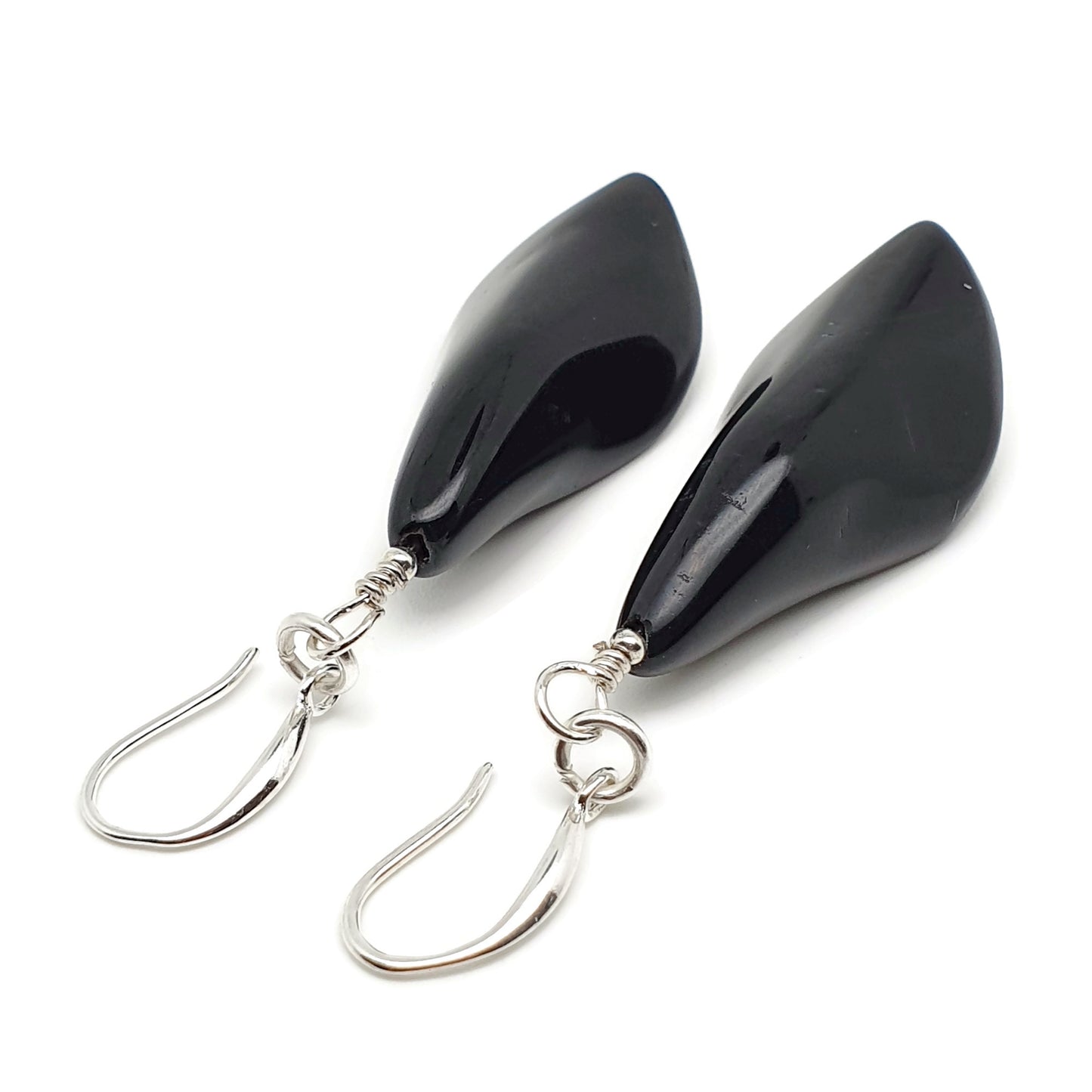 Natural Black Agate Calla Lily Dangle Drop Flower Boho Earrings