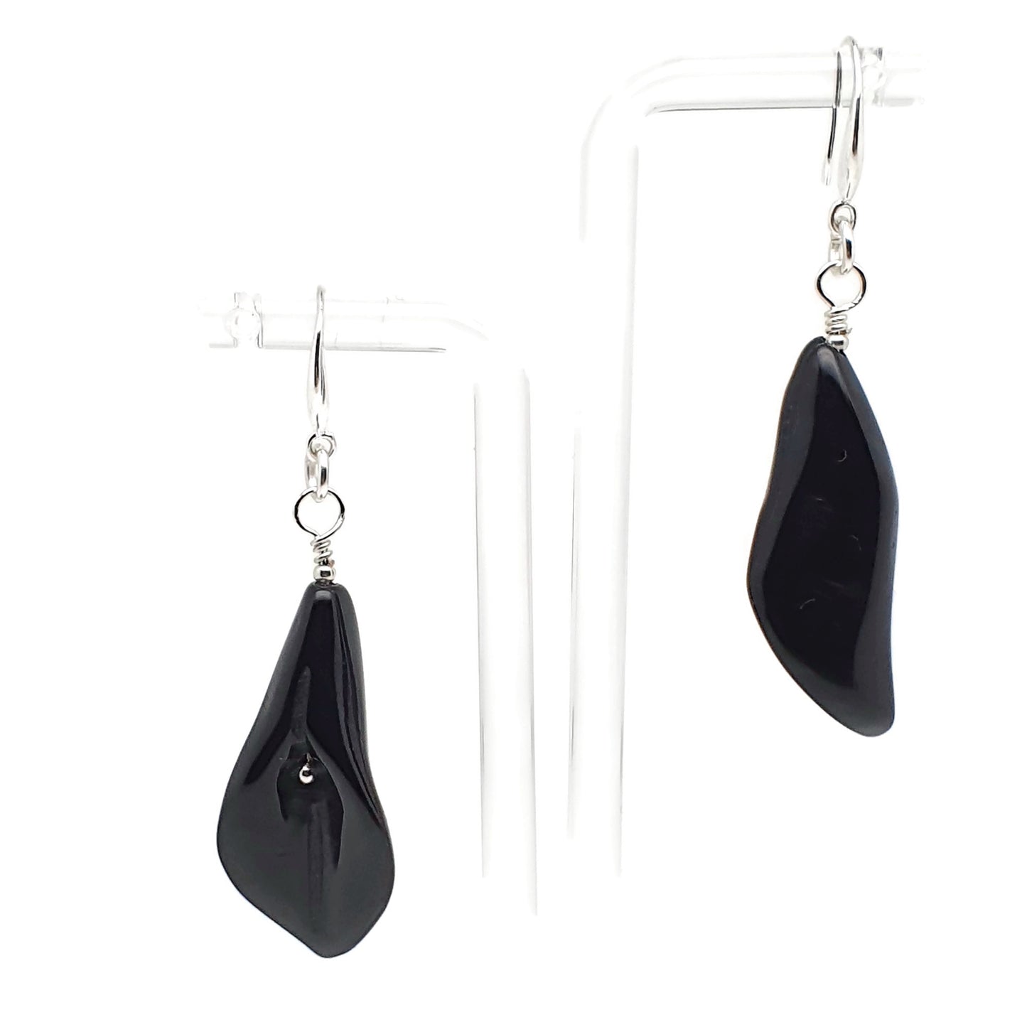 Natural Black Agate Calla Lily Dangle Drop Flower Boho Earrings