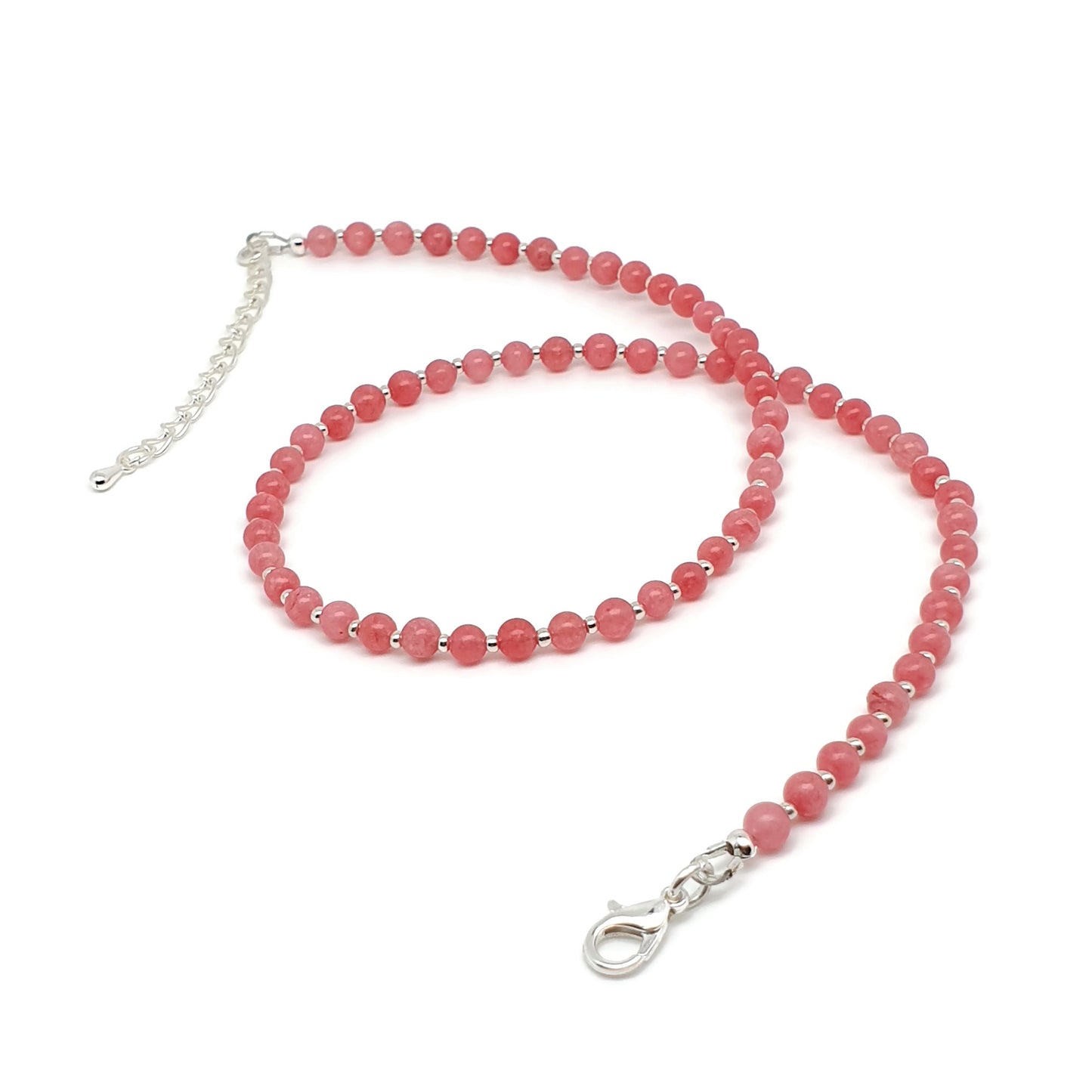 Pink Rhodochrosite Beaded Collar Necklace Silver Plated