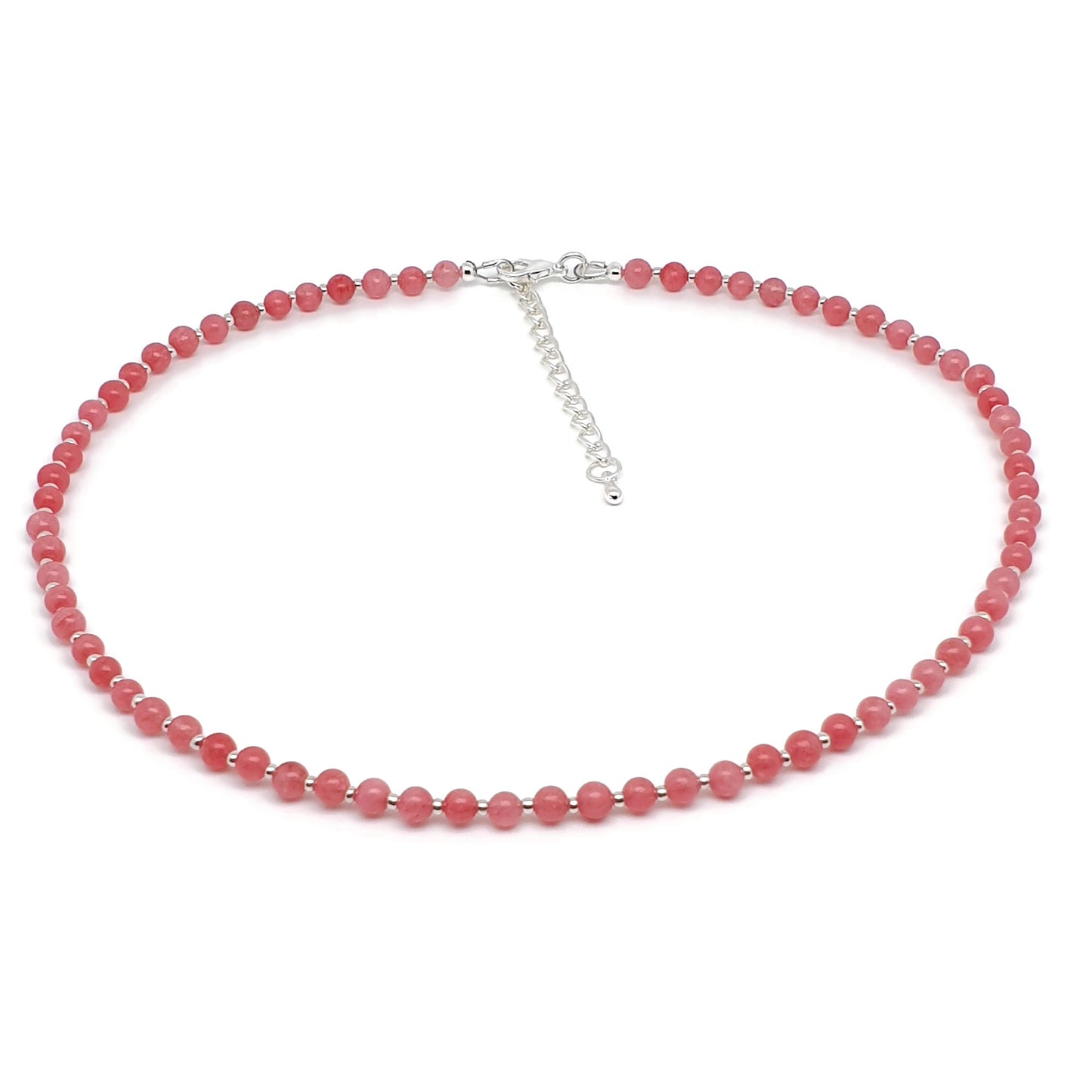 Pink Rhodochrosite Beaded Collar Necklace Silver Plated