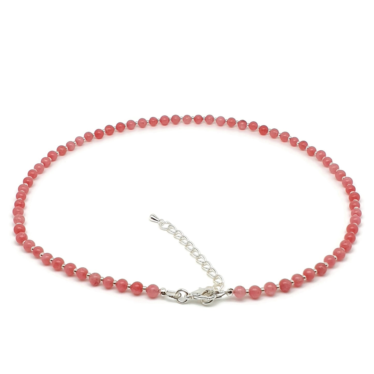 Pink Rhodochrosite Beaded Collar Necklace Silver Plated