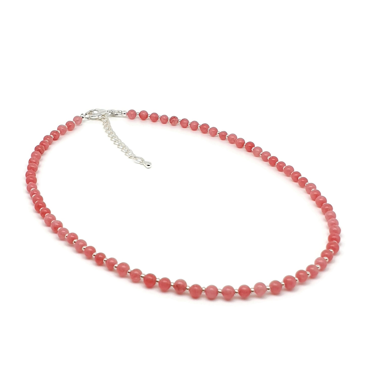 Pink Rhodochrosite Beaded Collar Necklace Silver Plated