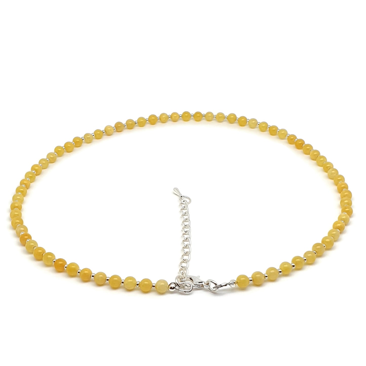 Yellow Chalcedony Beaded Collar Necklace Silver Plated