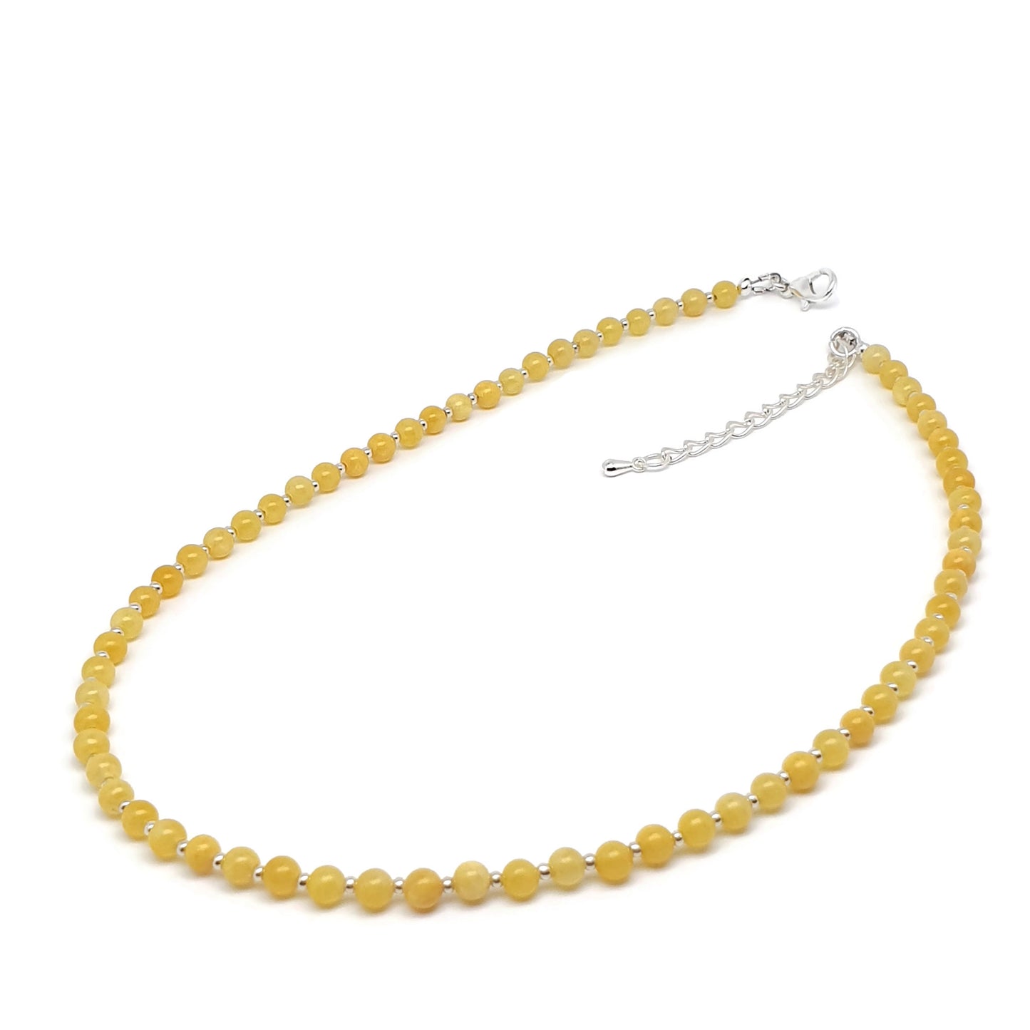 Yellow Chalcedony Beaded Collar Necklace Silver Plated