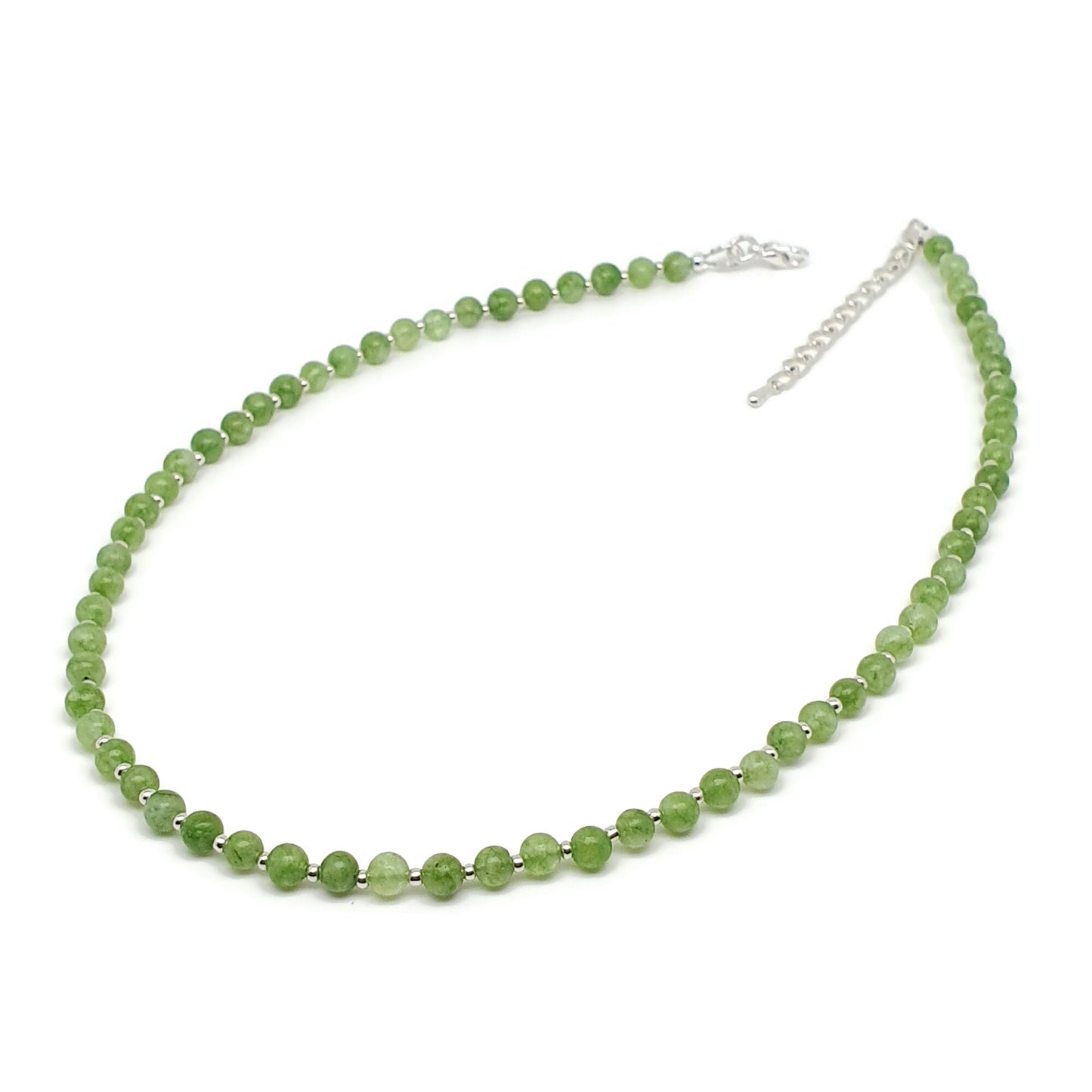 Olive Green Peridot Beaded Collar Necklace Silver Plated