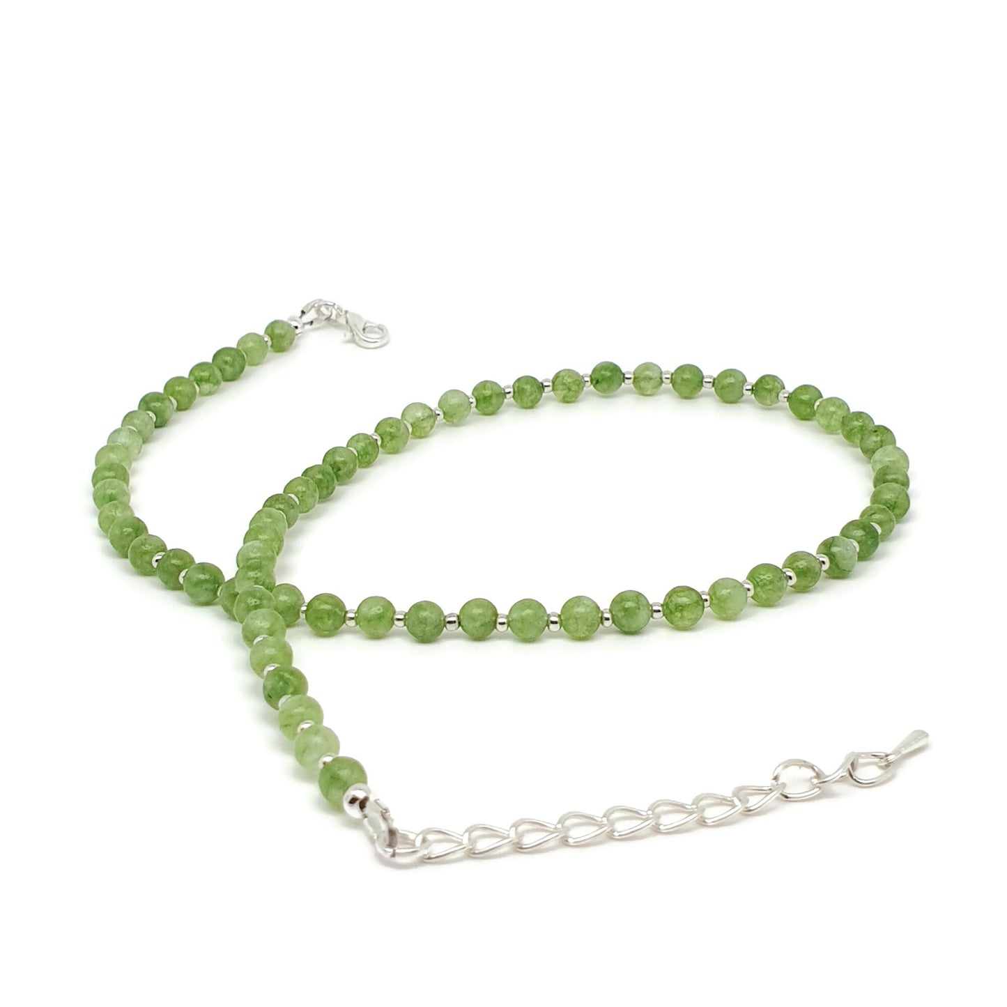 Olive Green Peridot Beaded Collar Necklace Silver Plated