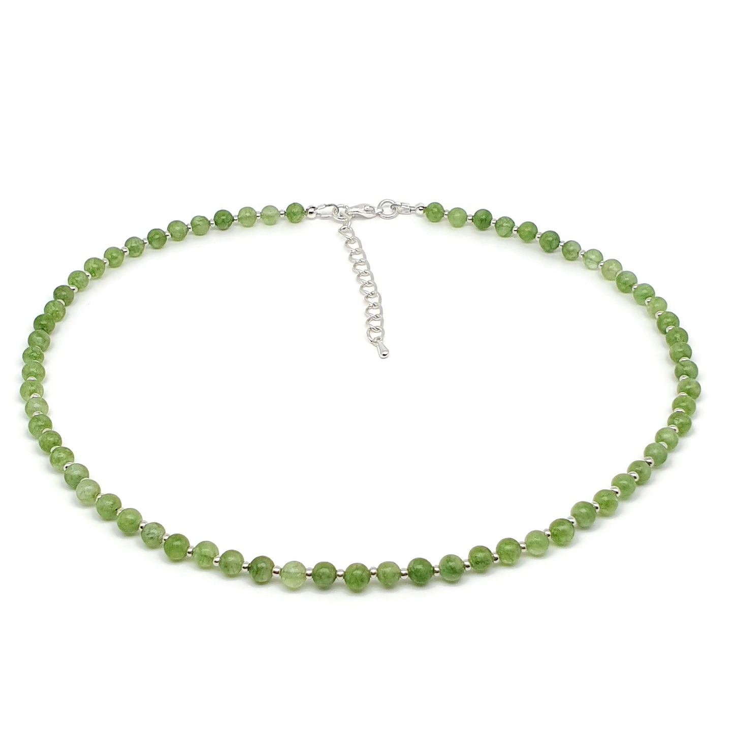 Olive Green Peridot Beaded Collar Necklace Silver Plated