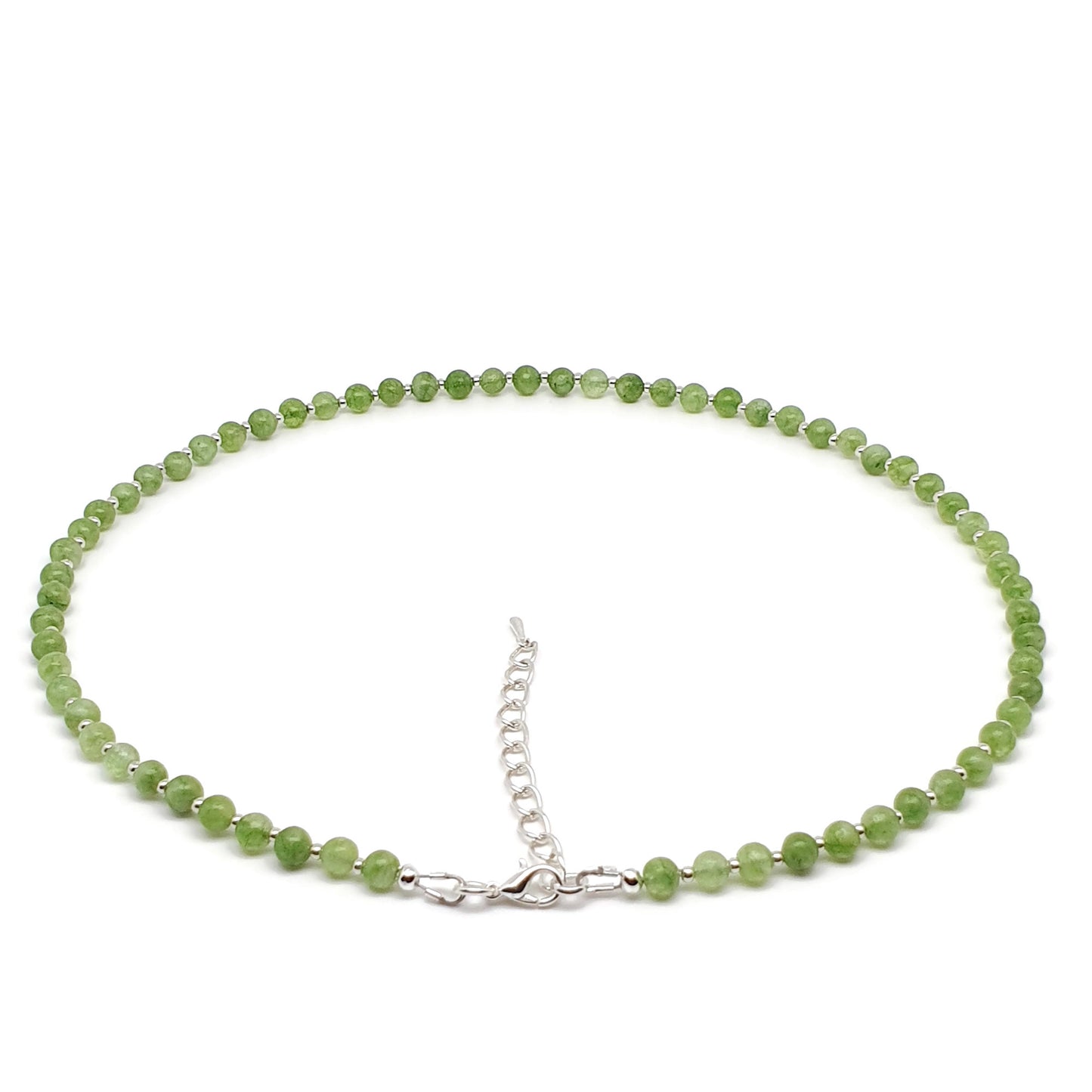 Olive Green Peridot Beaded Collar Necklace Silver Plated