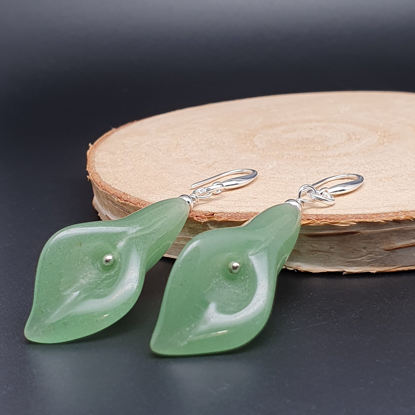 Green Aventurine Calla Lily Dangle Drop Flower Boho Earrings