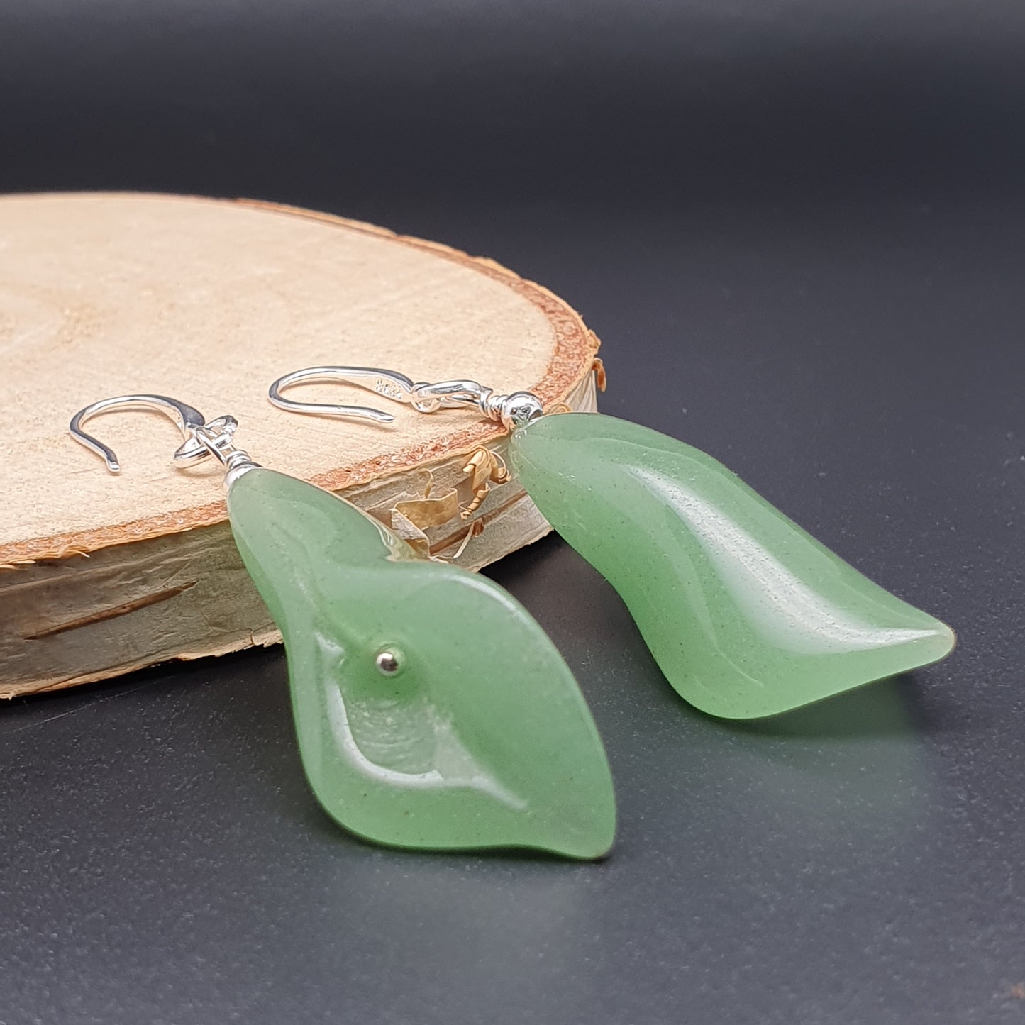 Green Aventurine Calla Lily Dangle Drop Flower Boho Earrings