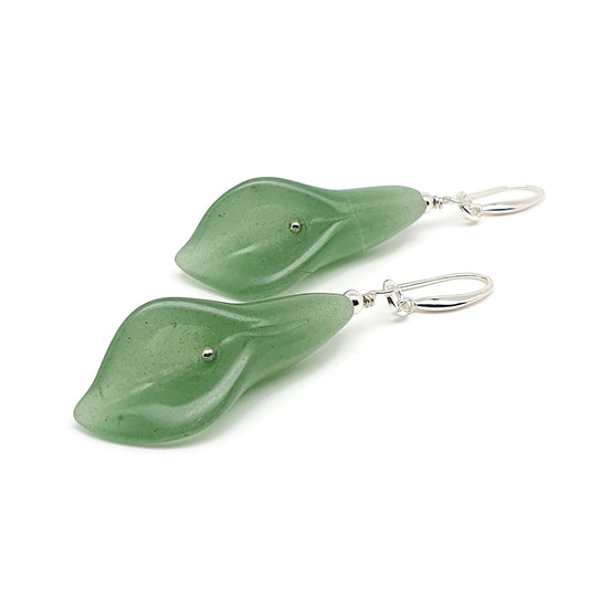 Green Aventurine Calla Lily Dangle Drop Flower Boho Earrings