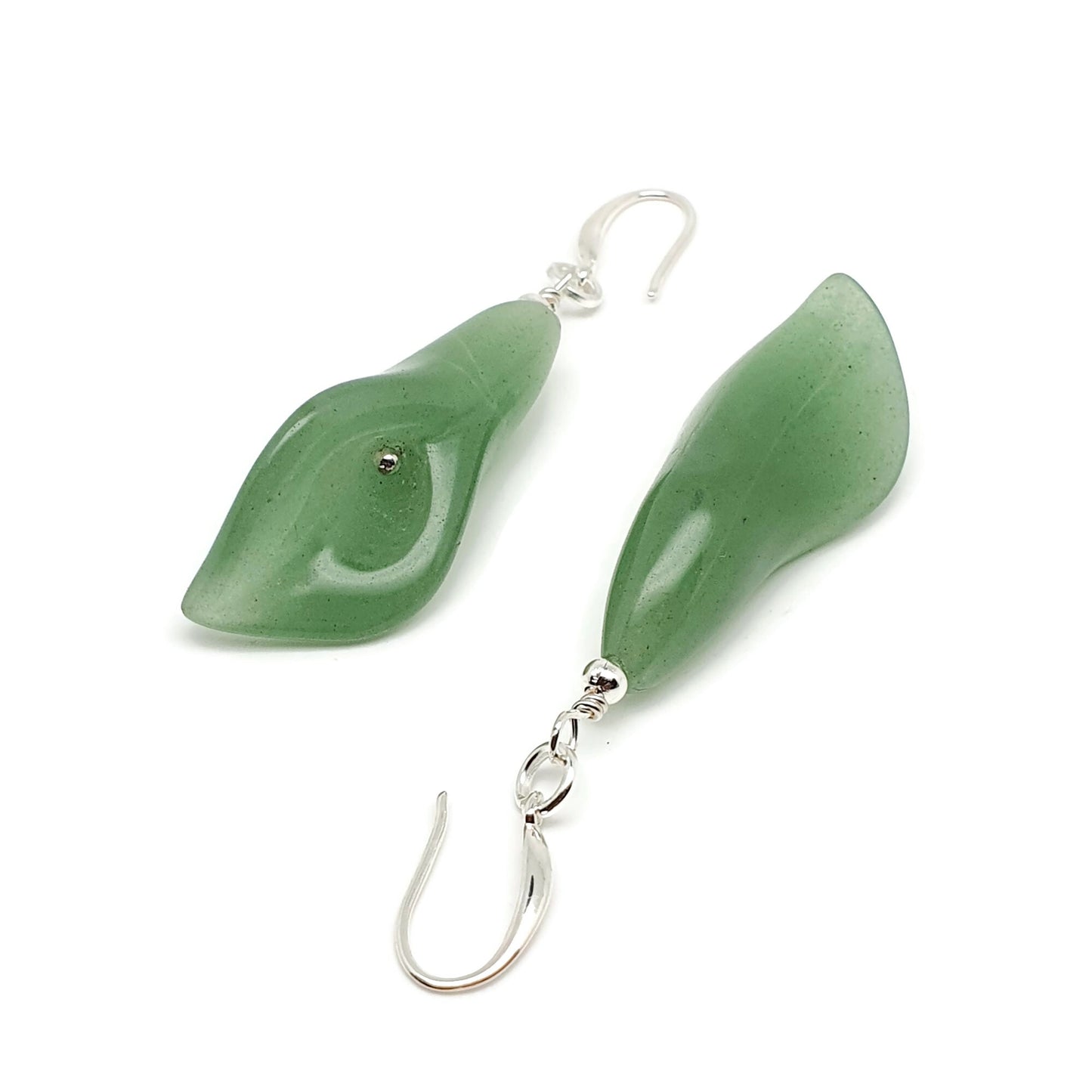 Green Aventurine Calla Lily Dangle Drop Flower Boho Earrings