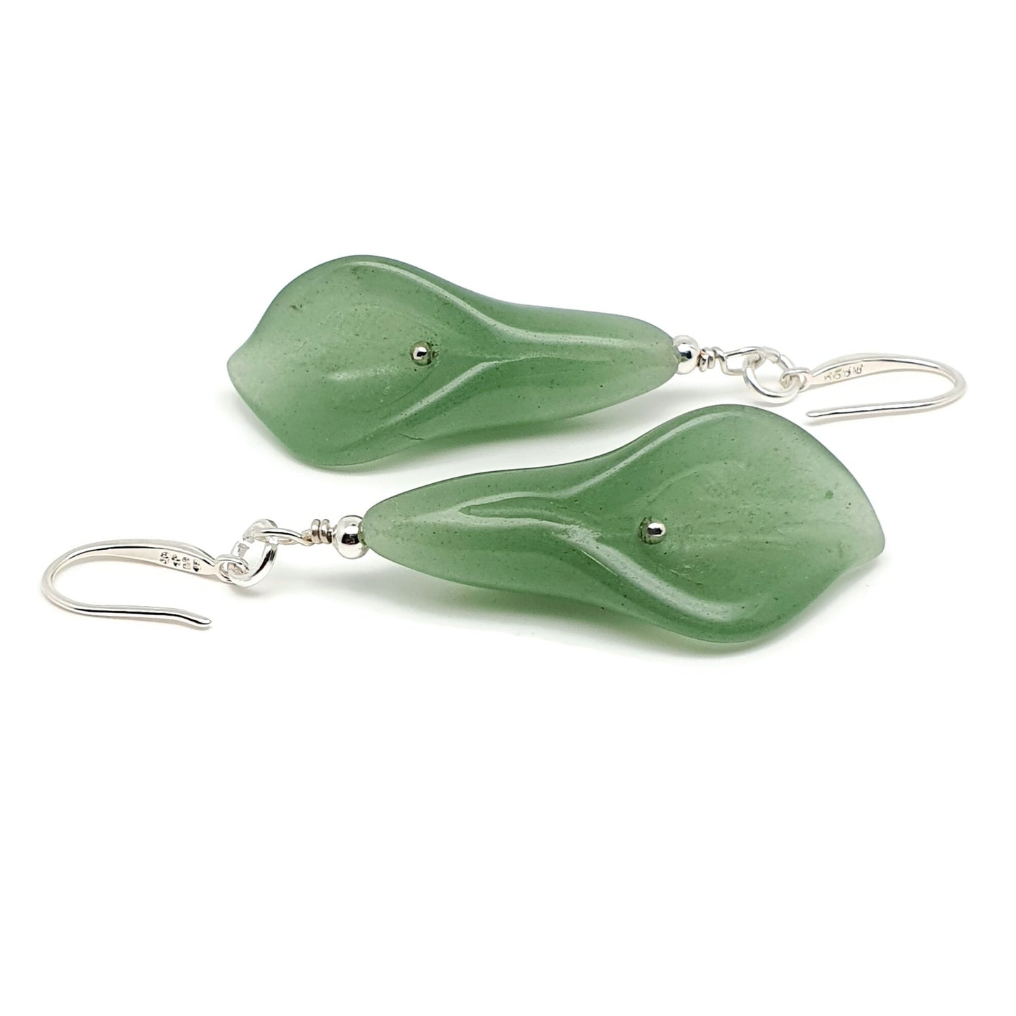 Green Aventurine Calla Lily Dangle Drop Flower Boho Earrings