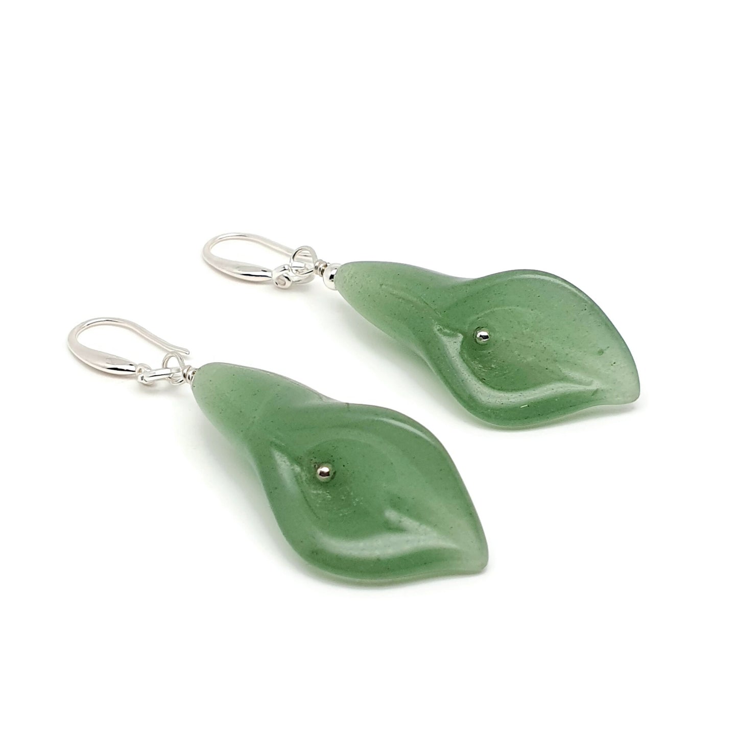 Green Aventurine Calla Lily Dangle Drop Flower Boho Earrings