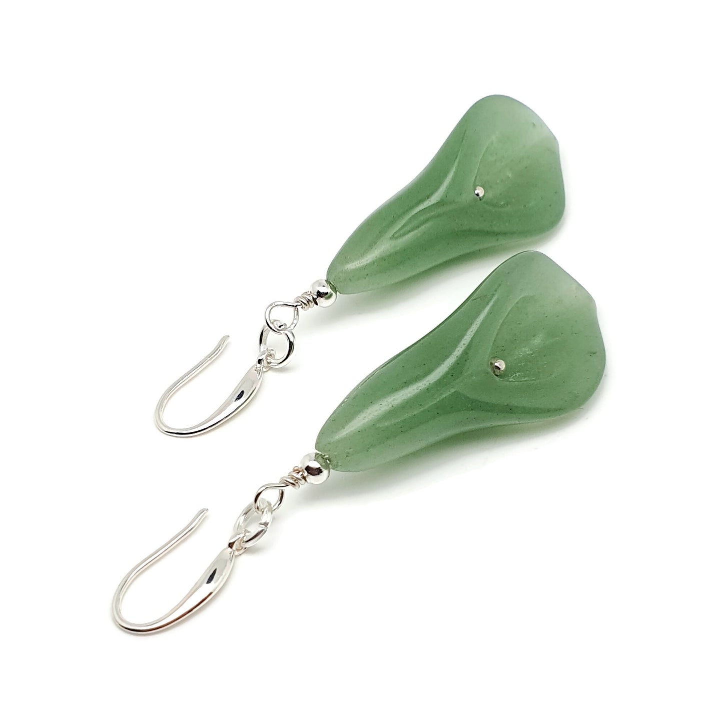 Green Aventurine Calla Lily Dangle Drop Flower Boho Earrings