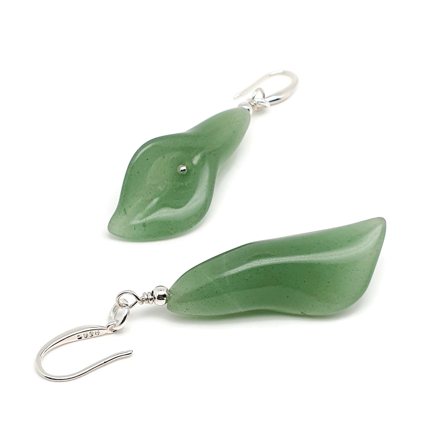 Green Aventurine Calla Lily Dangle Drop Flower Boho Earrings