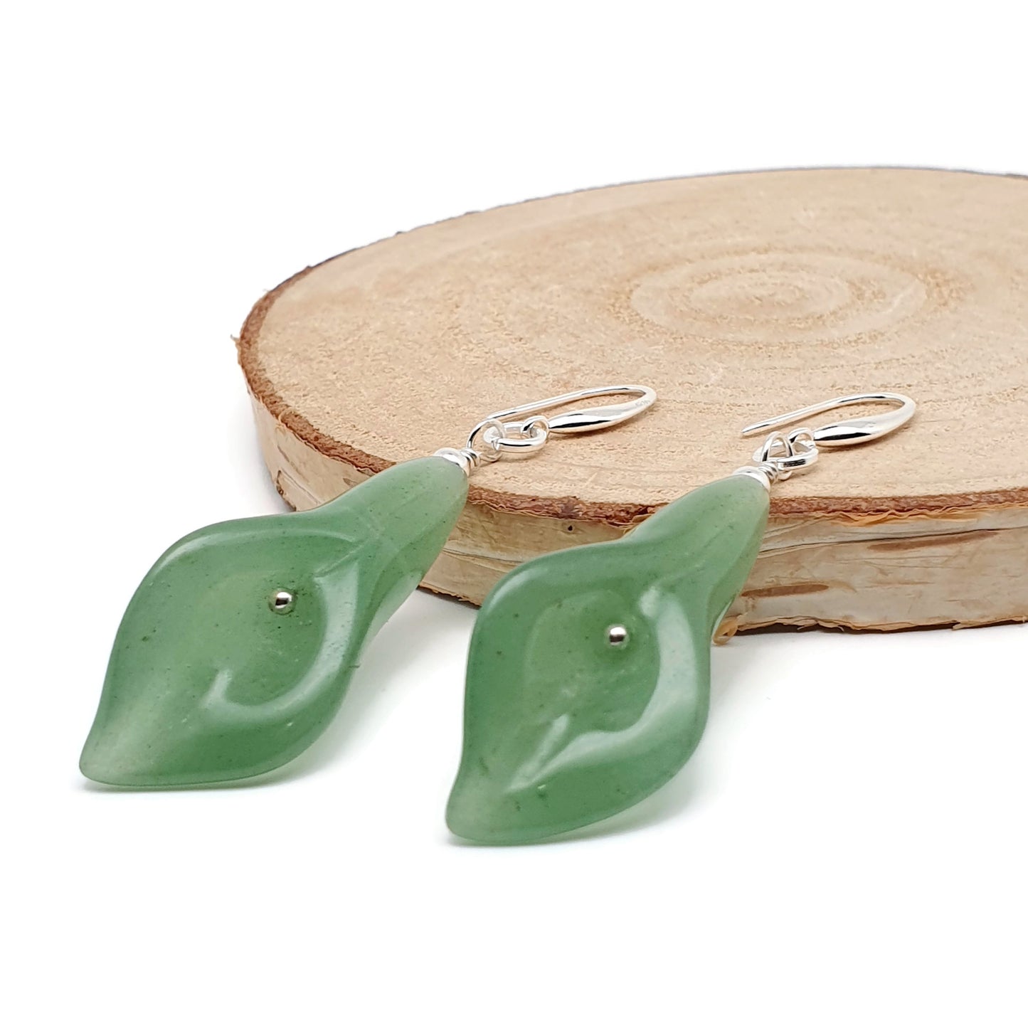 Green Aventurine Calla Lily Dangle Drop Flower Boho Earrings