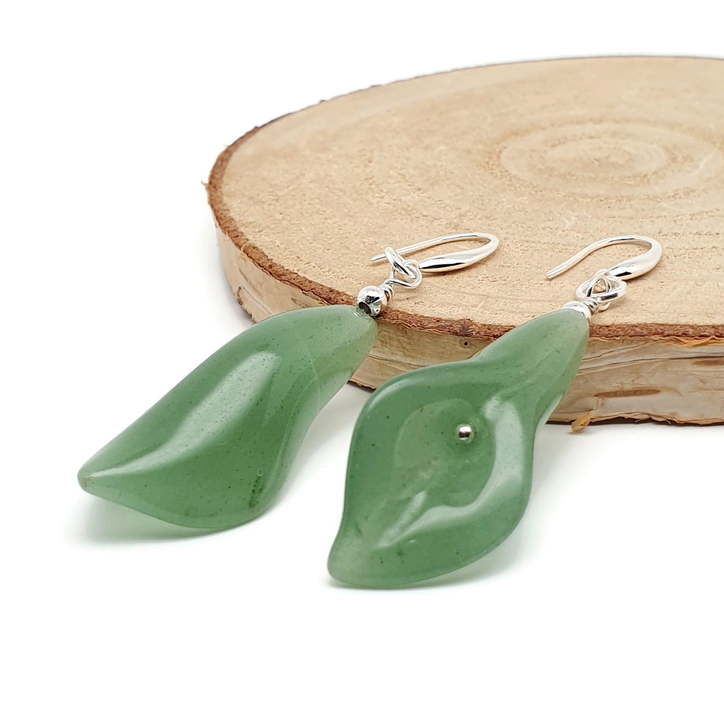 Green Aventurine Calla Lily Dangle Drop Flower Boho Earrings