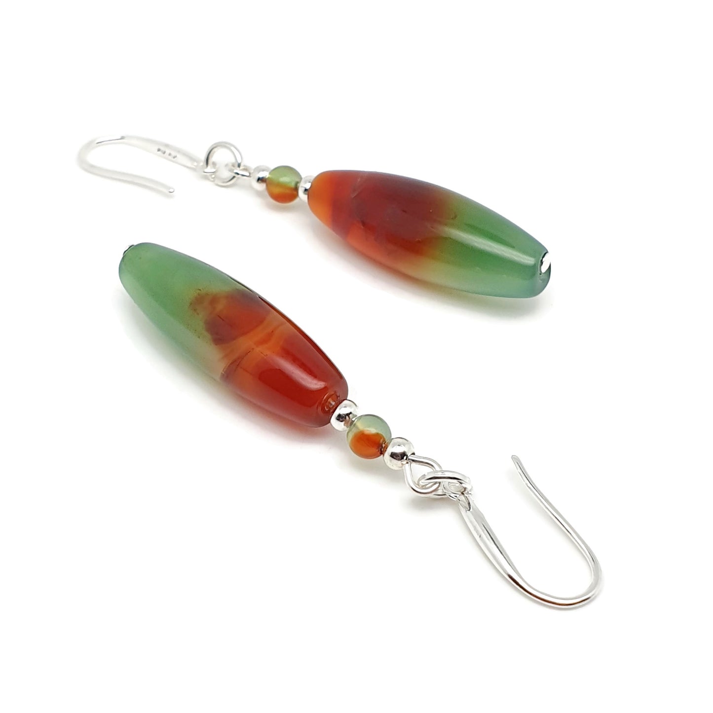 Colourful Peacock Agate Beaded Earrings Long Dangle Drop