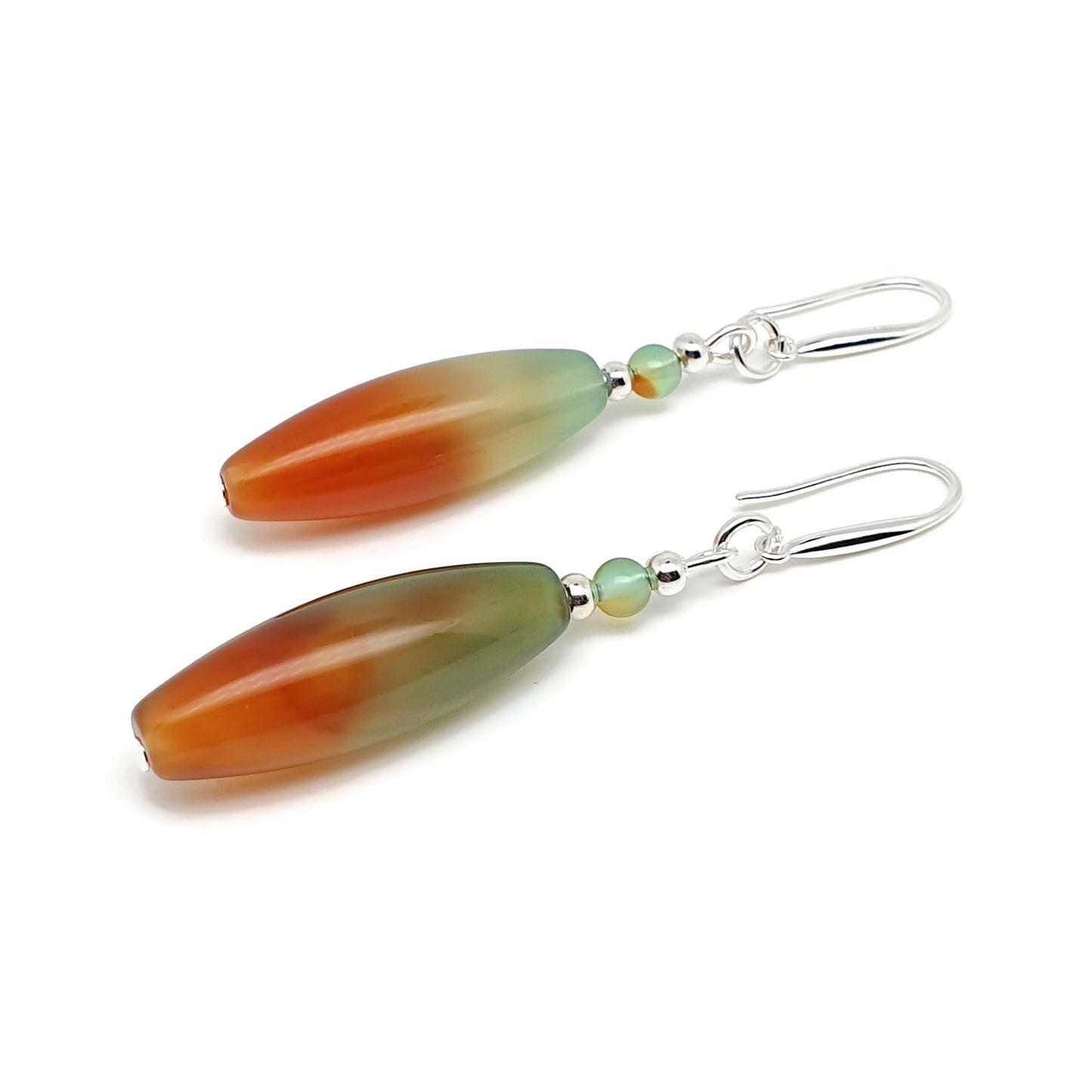 Colourful Peacock Agate Beaded Earrings Long Dangle Drop