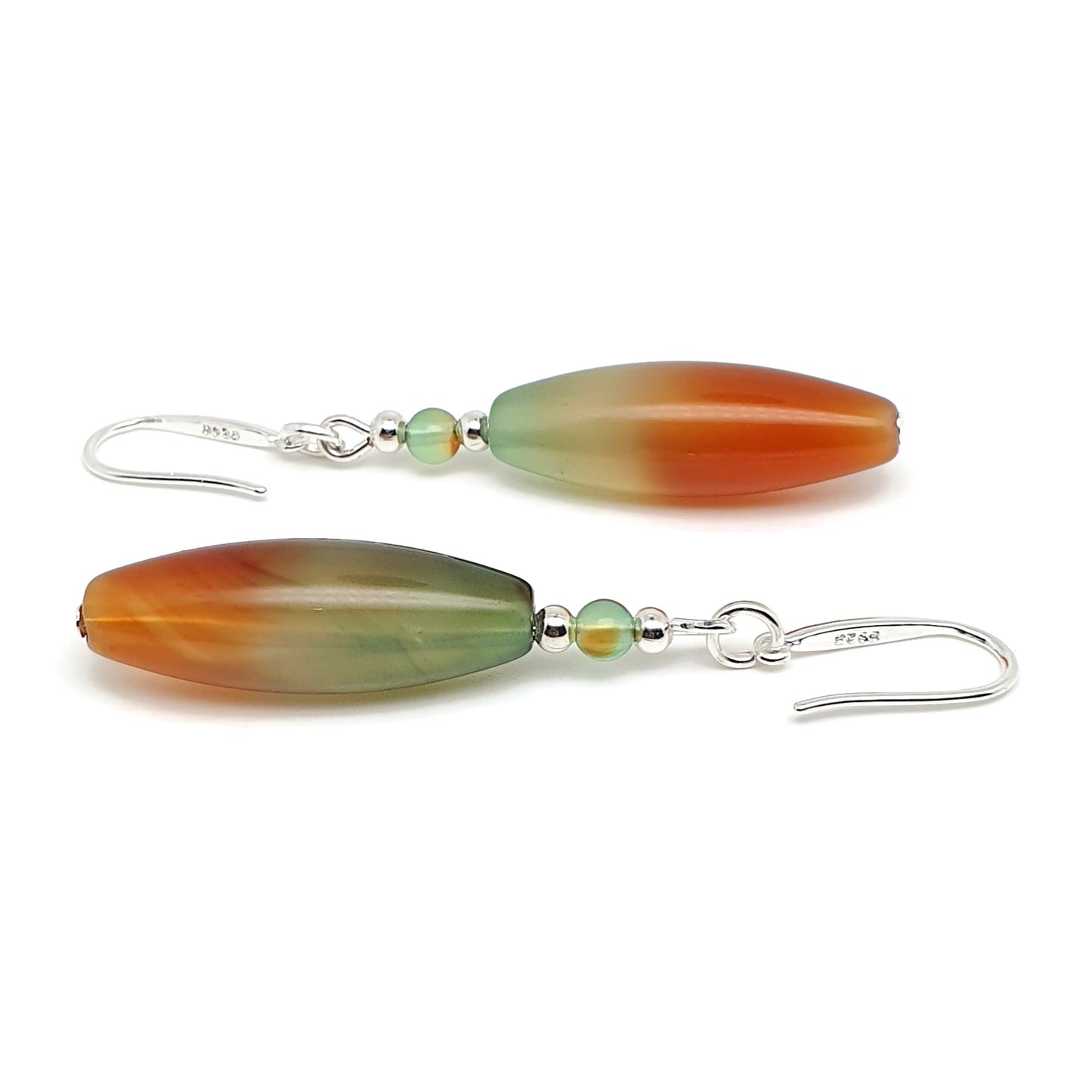 Colourful Peacock Agate Beaded Earrings Long Dangle Drop