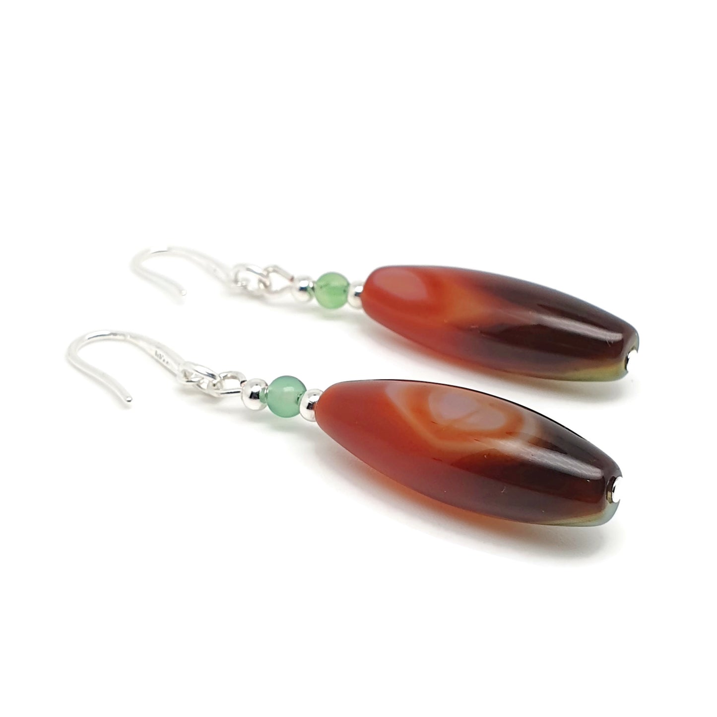 Colourful Peacock Agate Beaded Earrings Long Dangle Drop