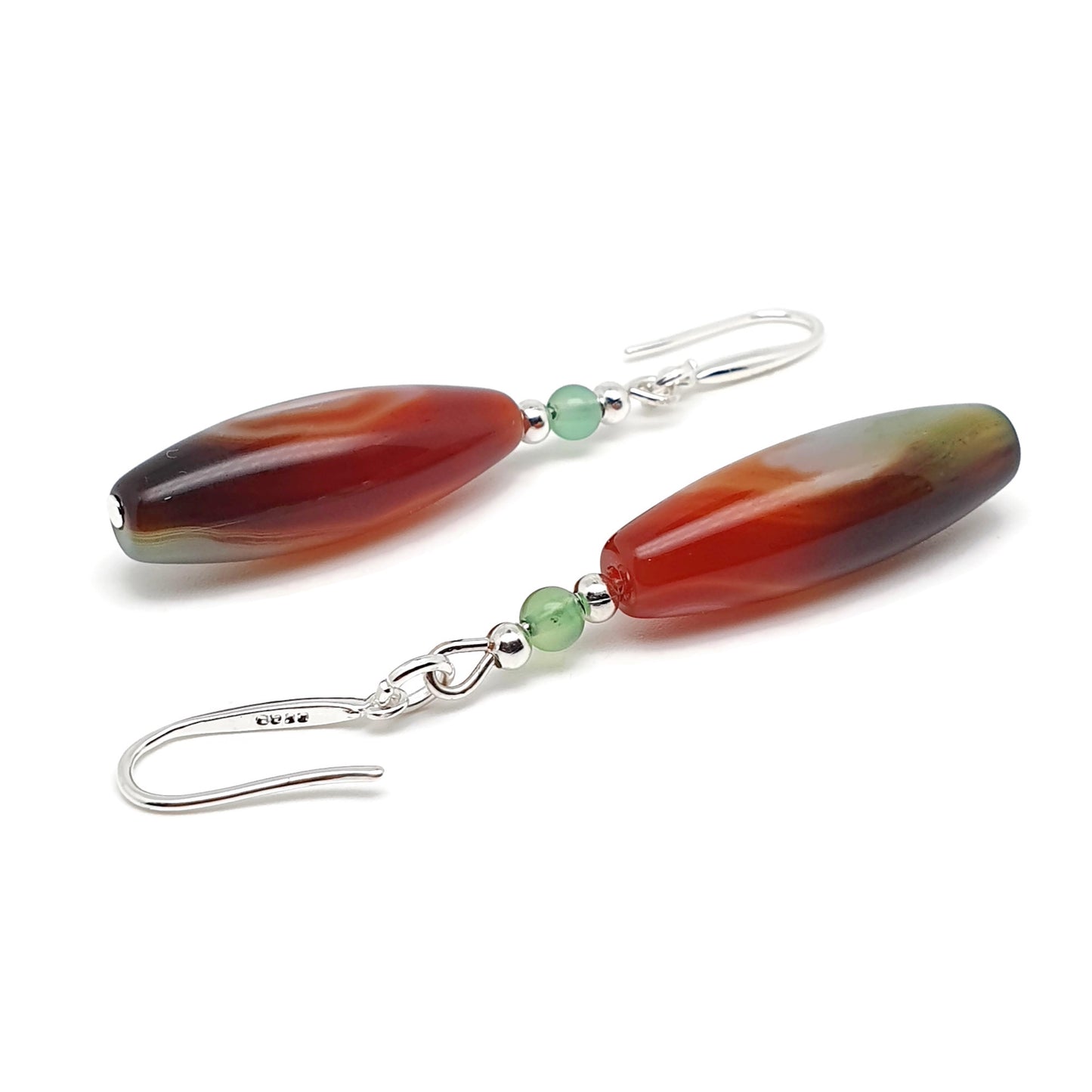 Colourful Peacock Agate Beaded Earrings Long Dangle Drop