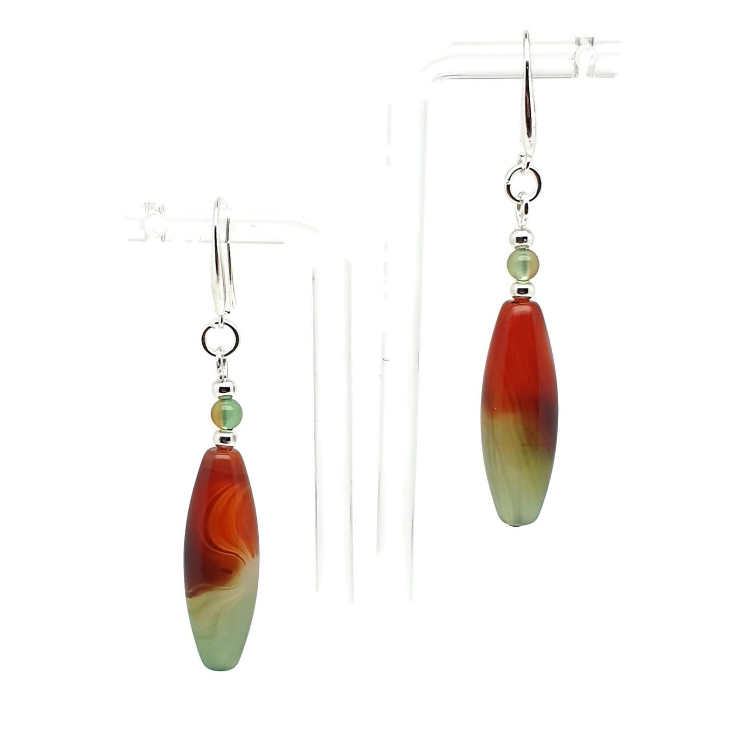 Colourful Peacock Agate Beaded Earrings Long Dangle Drop