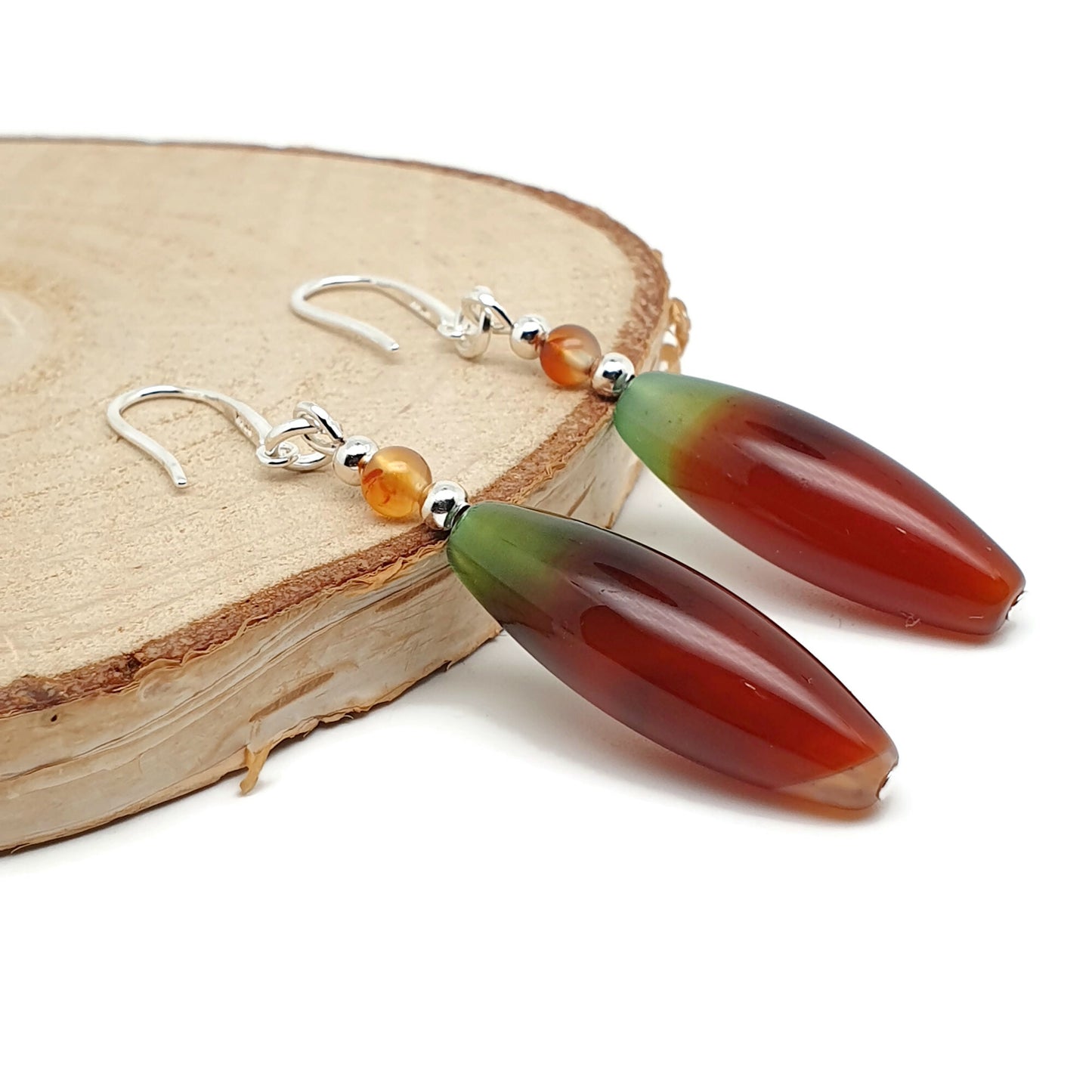 Colourful Peacock Agate Beaded Earrings Long Dangle Drop