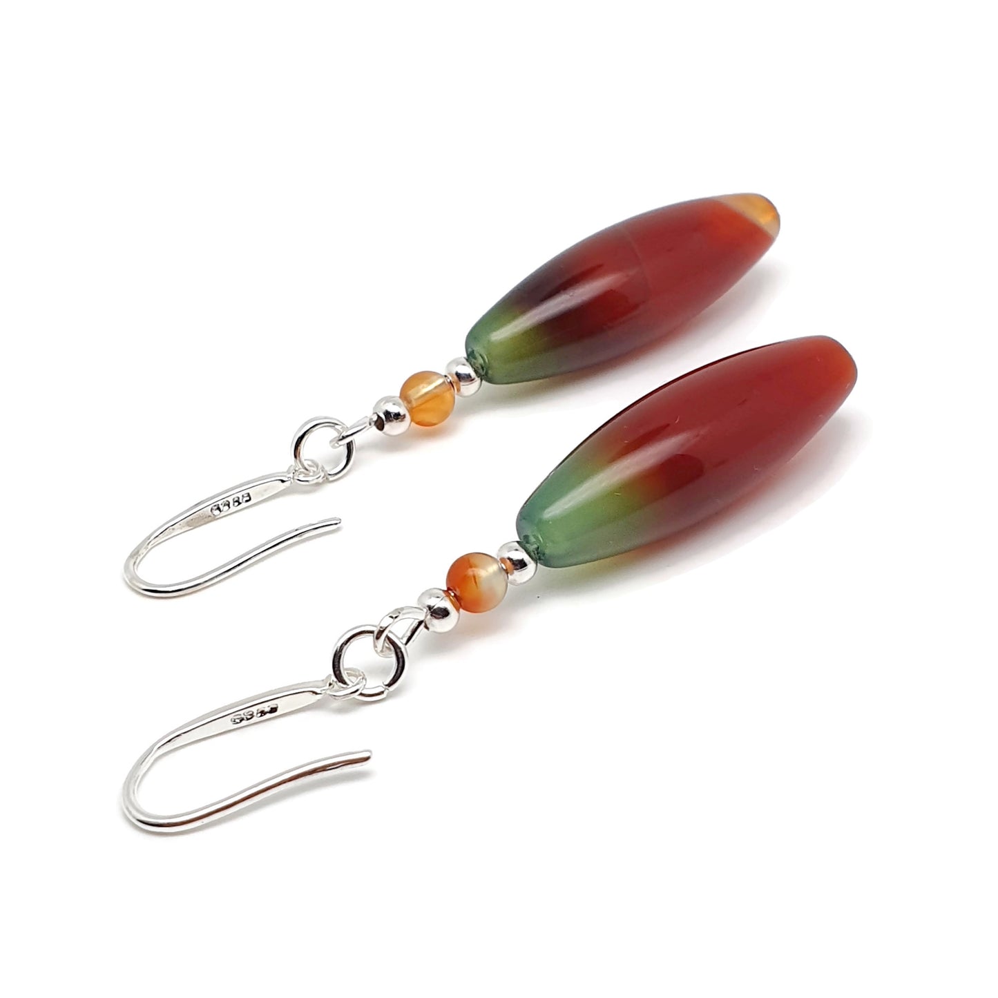 Colourful Peacock Agate Beaded Earrings Long Dangle Drop