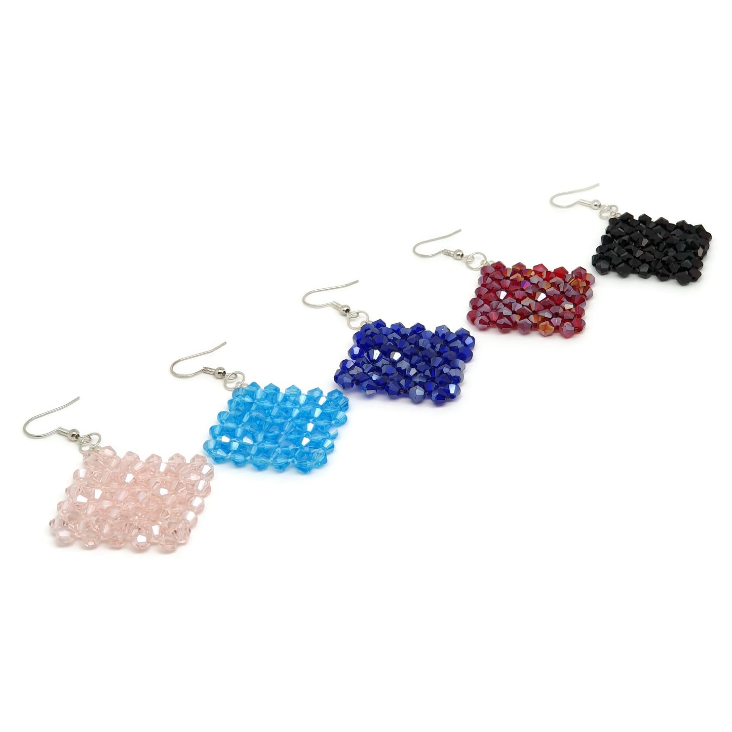 Sparkling Crystal Beaded Geometric Earrings Long Dangle Drop