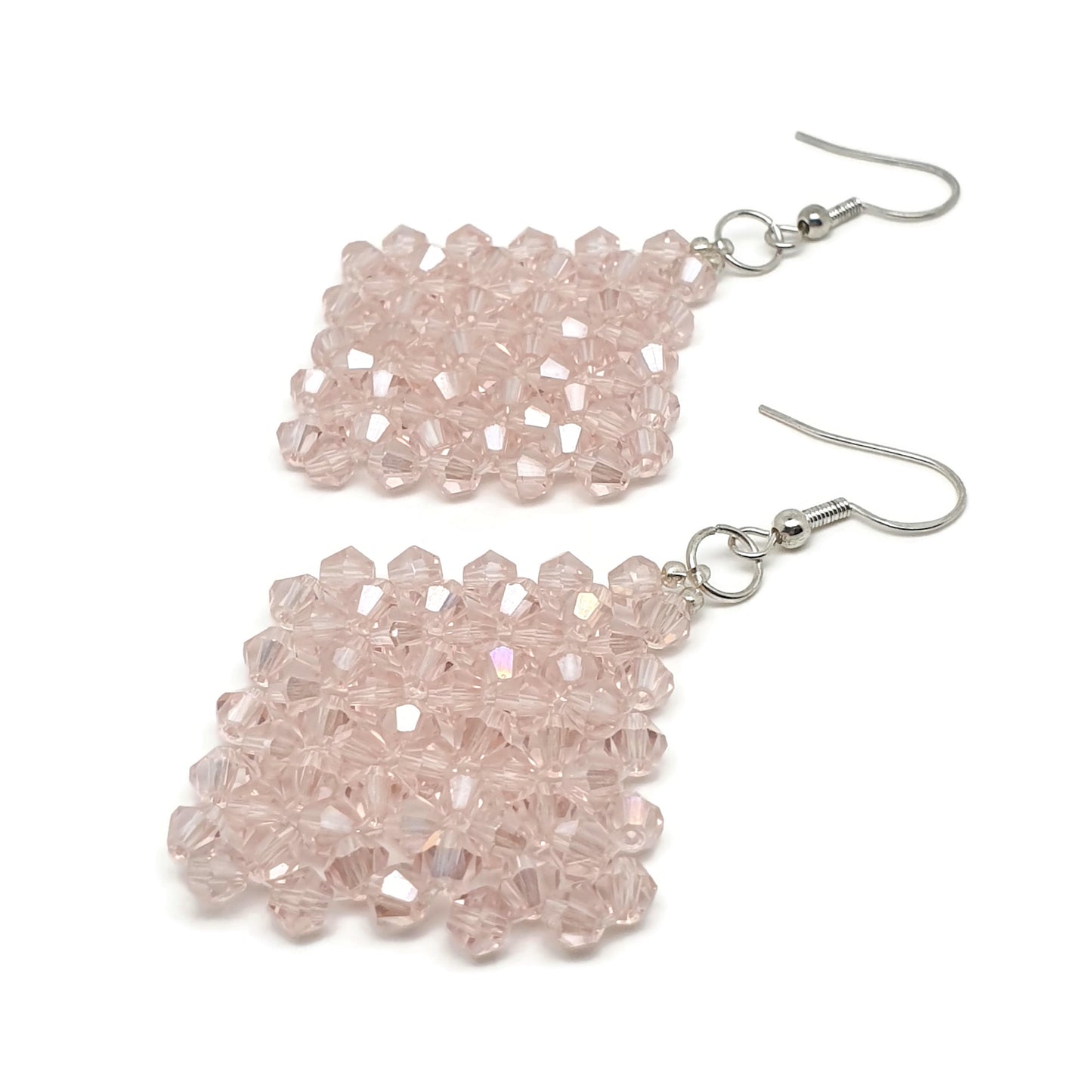 Sparkling Crystal Beaded Geometric Earrings Long Dangle Drop