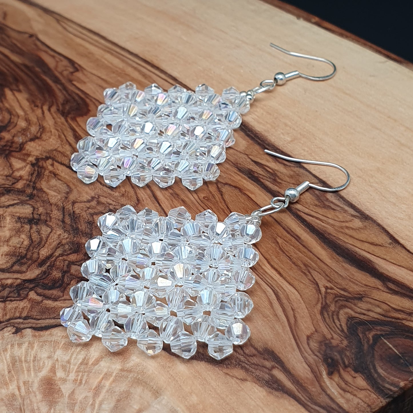 Sparkling Crystal Beaded Geometric Earrings Long Dangle Drop