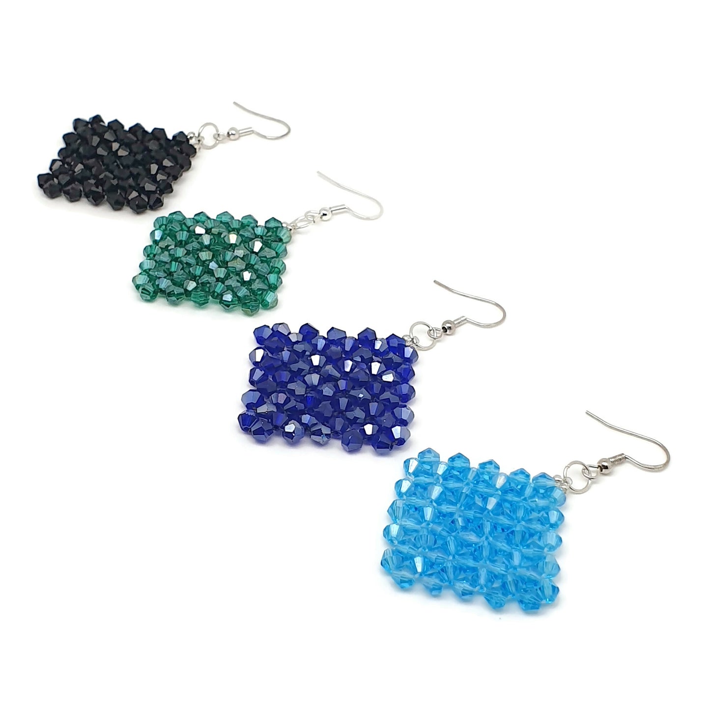 Sparkling Crystal Beaded Geometric Earrings Long Dangle Drop