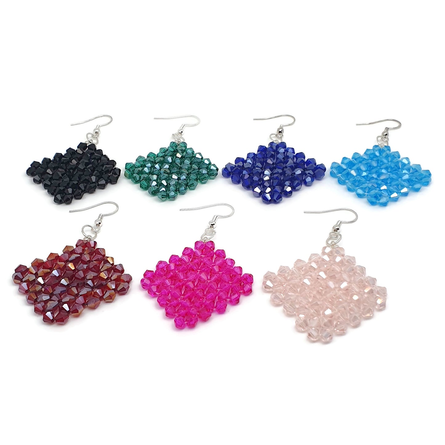 Sparkling Crystal Beaded Geometric Earrings Long Dangle Drop