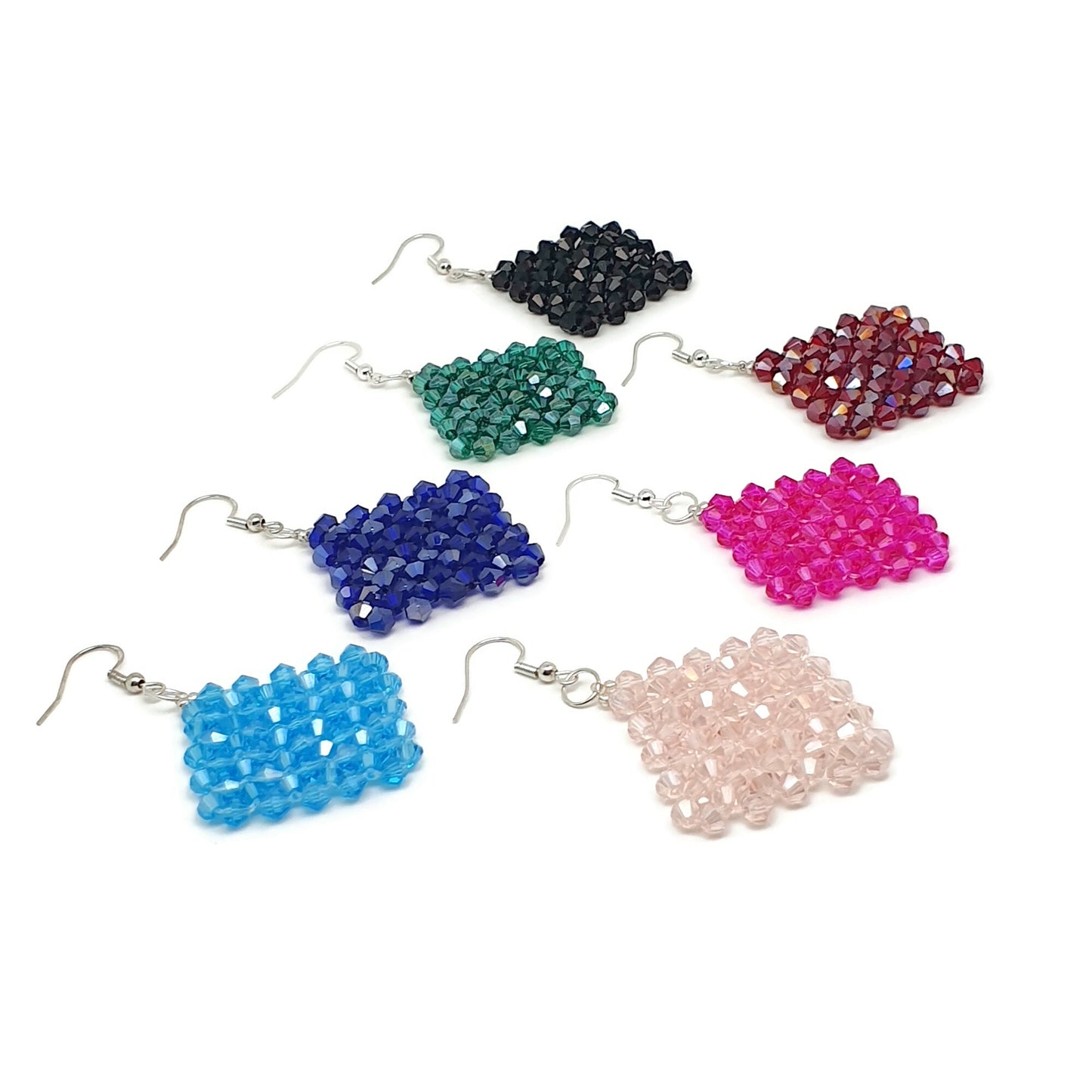 Sparkling Crystal Beaded Geometric Earrings Long Dangle Drop