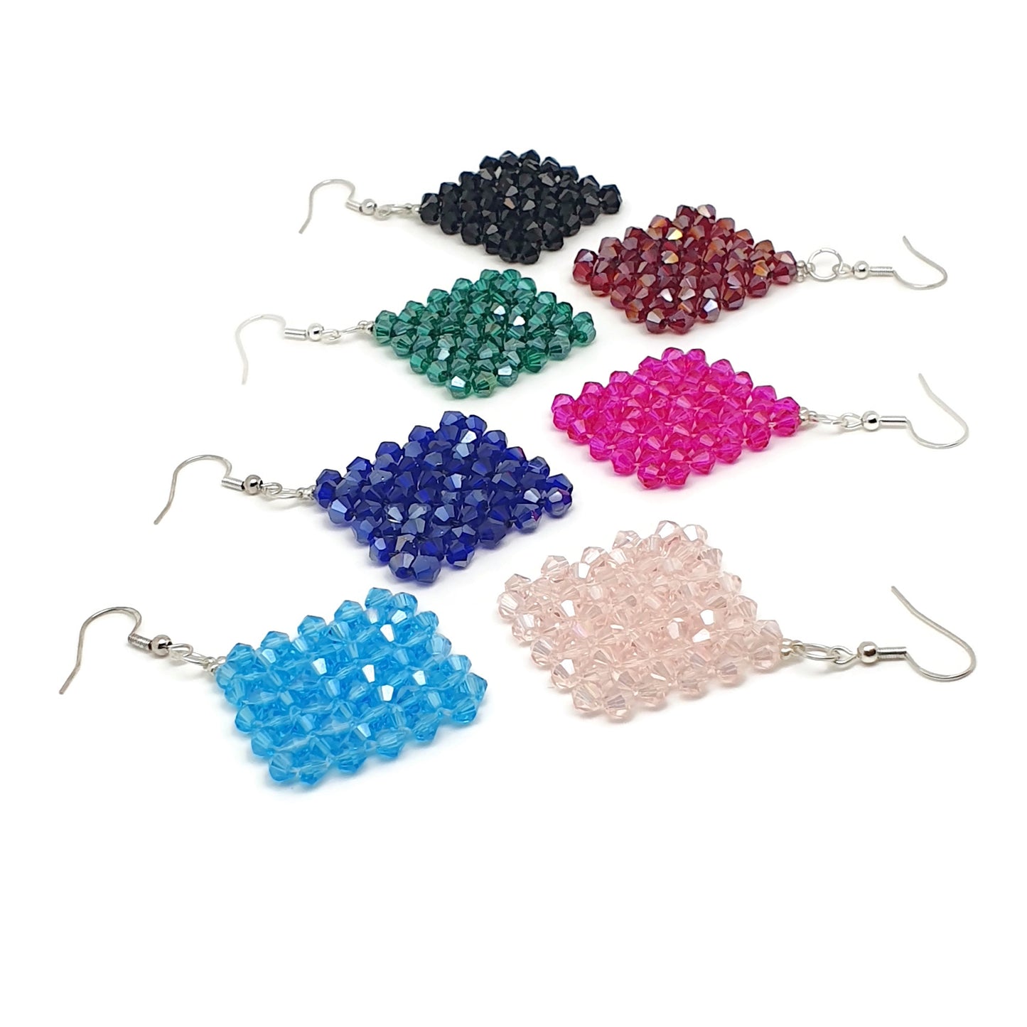 Sparkling Crystal Beaded Geometric Earrings Long Dangle Drop