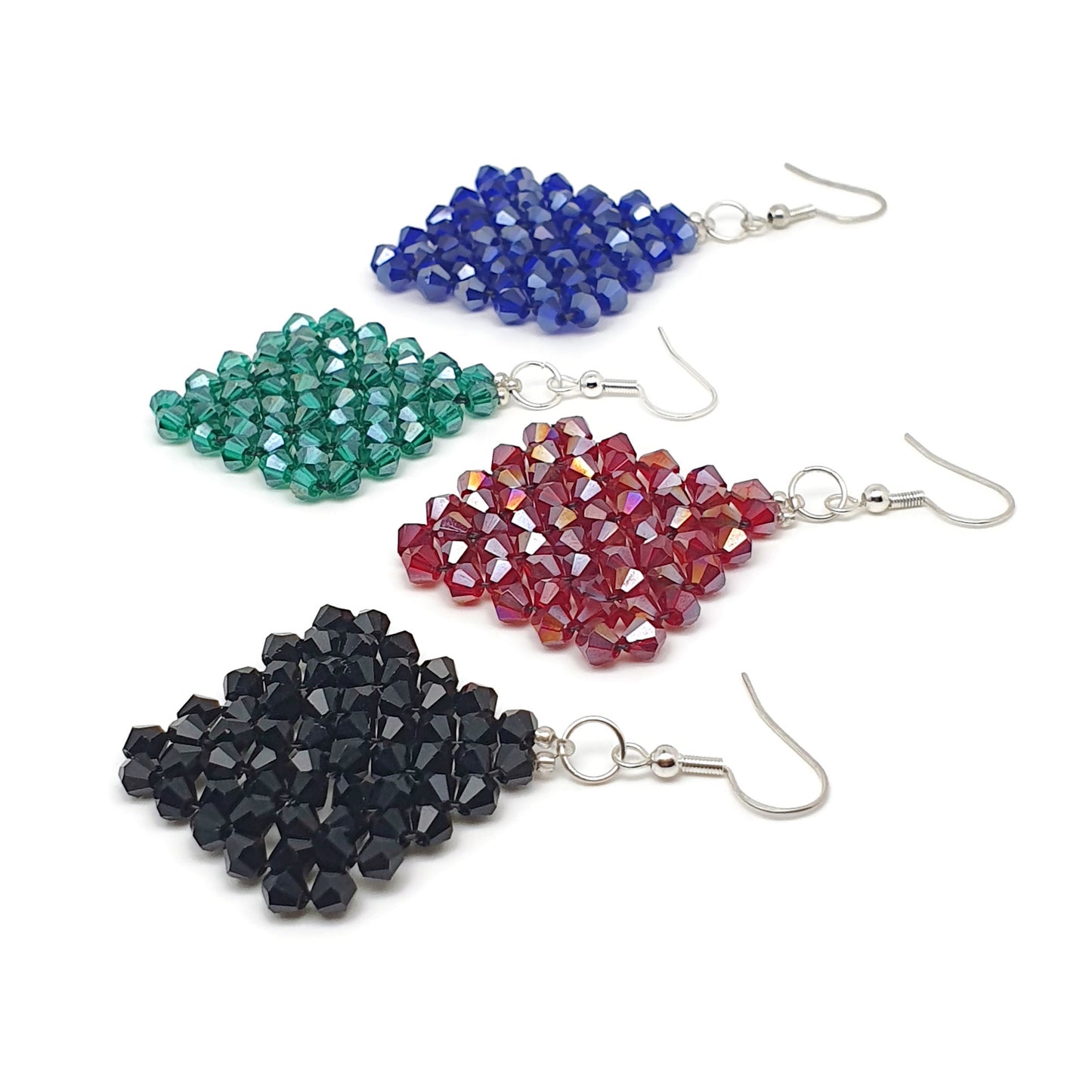 Sparkling Crystal Beaded Geometric Earrings Long Dangle Drop