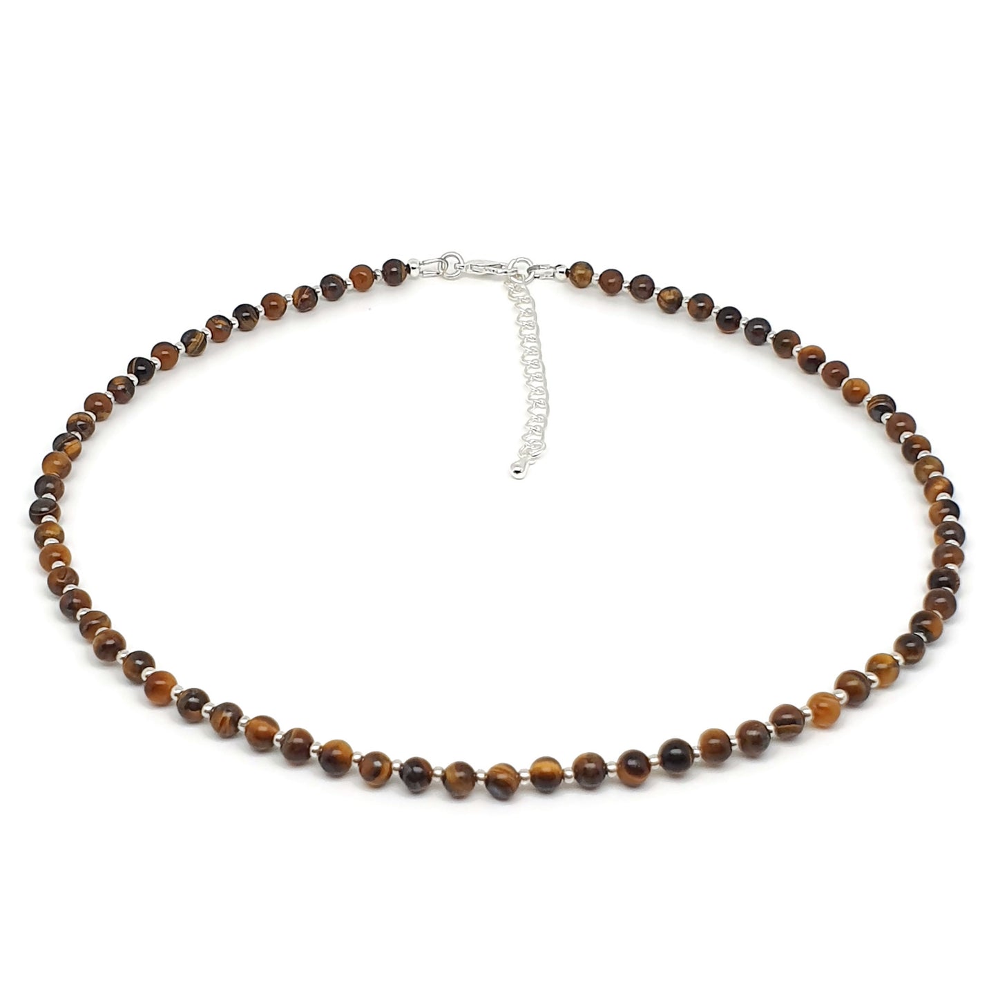 Brown Tiger's Eye Beaded Collar Necklace Silver Plated